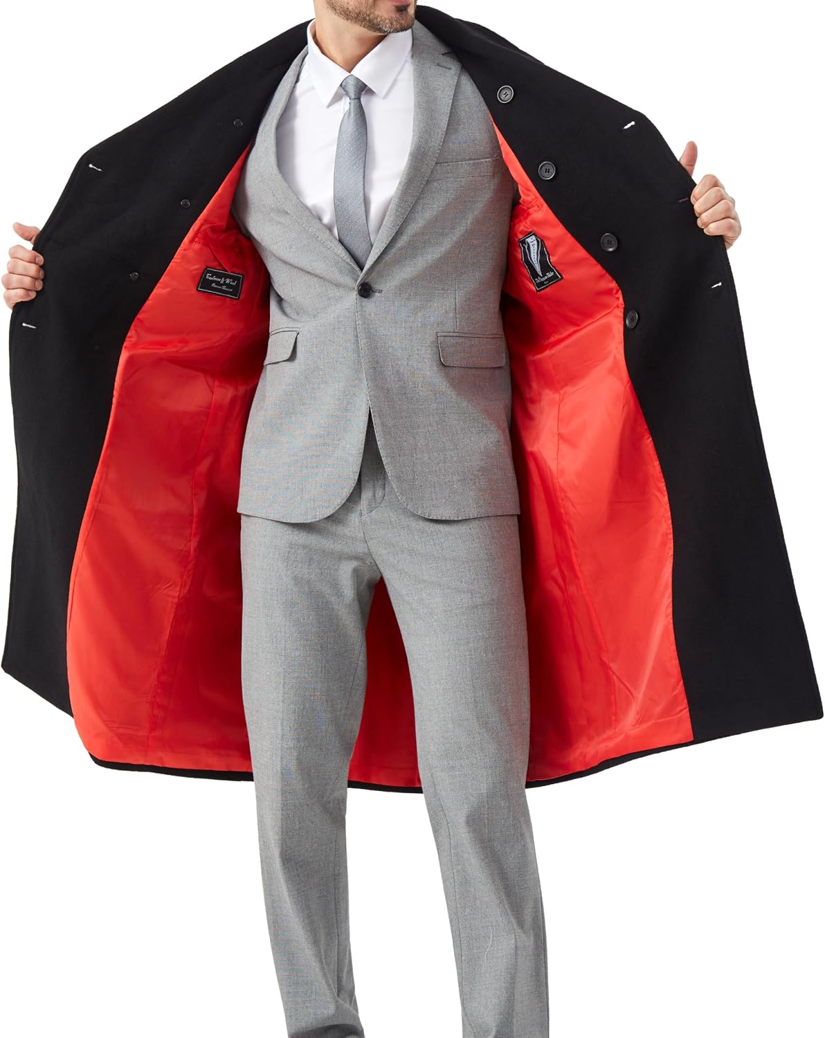 Mens Black Wool Greatcoat – Heavy Double Breasted Winter Overcoat, Cashmere Blend Long Topcoat Jacket