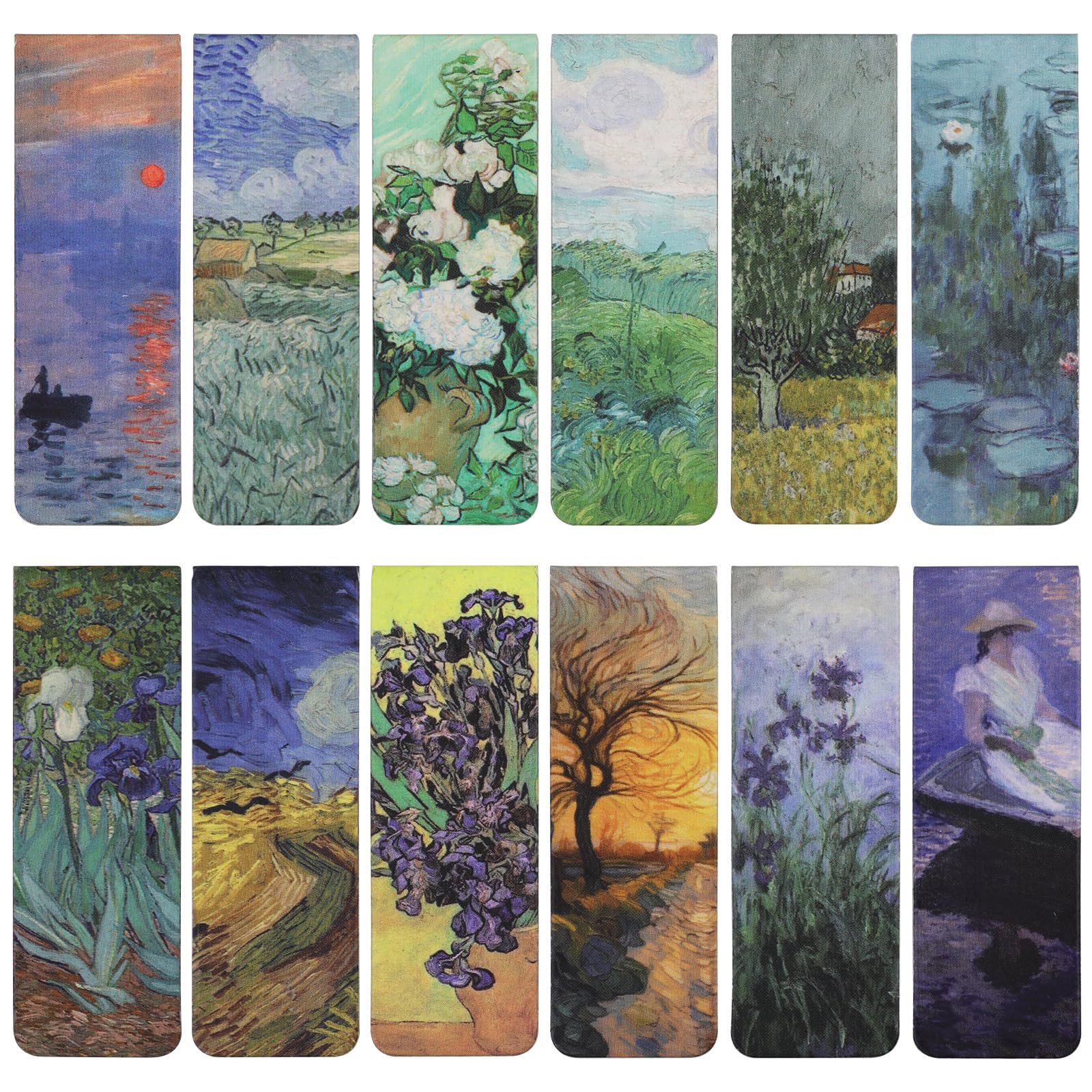 Simpeak 12 PCS Magnetic Bookmarks, 12 * 2cm Page Clips Magnetic Bookmarks, Claude Monet Van Gogh Art Painting Bookmarks