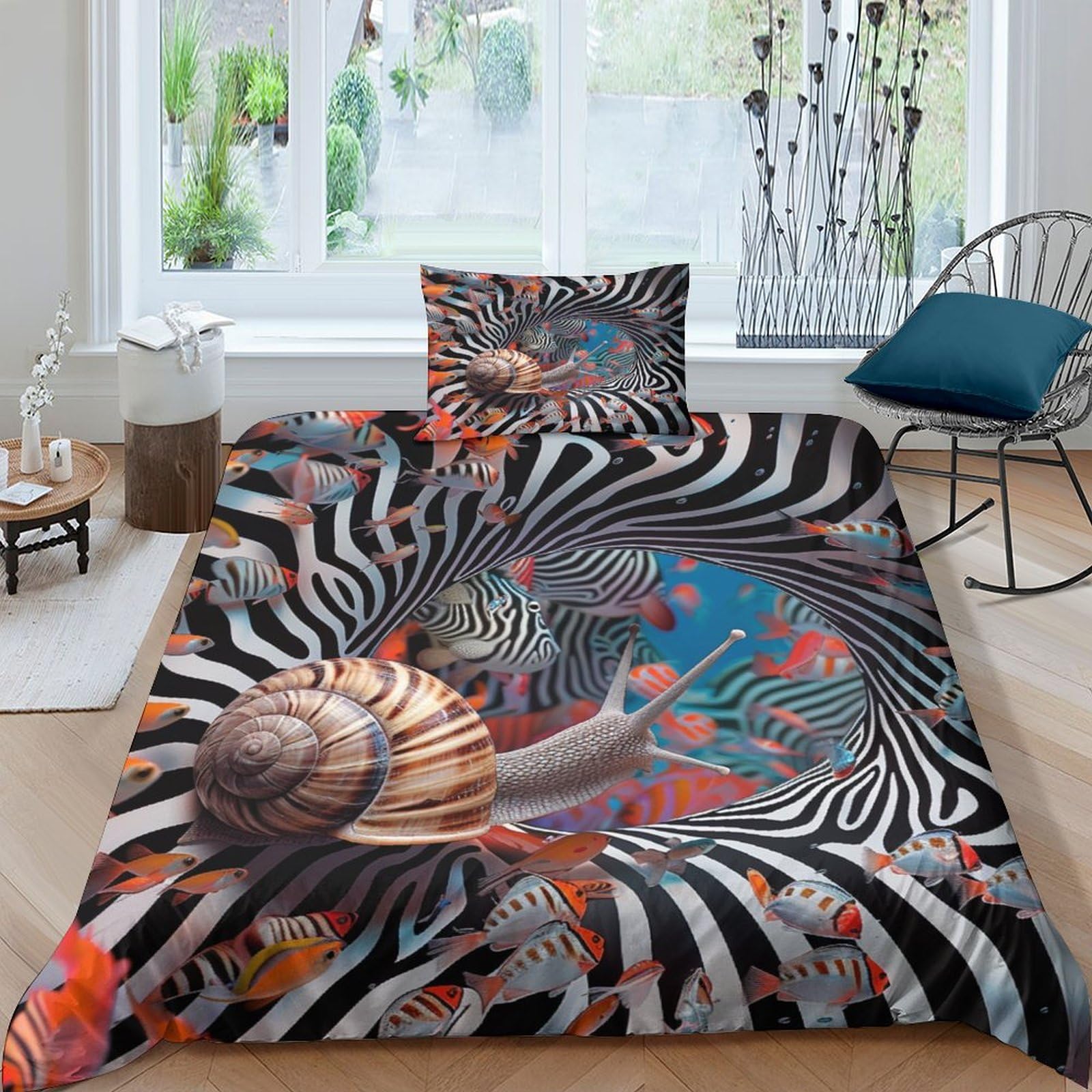 Parure de lit reptiles 3D avec couette escargots microfibre hypoallergénique 135x200
