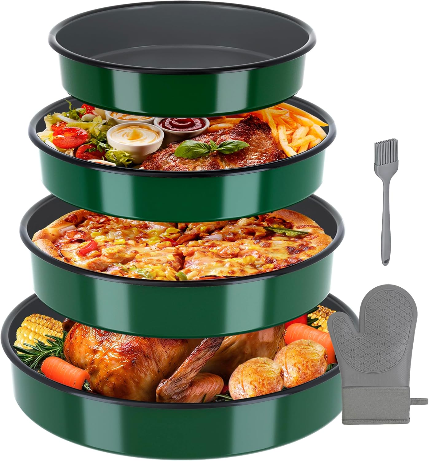 Enamel Pizza Pan Set Round Baking Pans for Oven Roasting Chicken Roast & Ham Dish 4-Pack 9/10/12/14 Inch Non-Stick Heat Resistance Dishwasher Safe, Birthday & Mother Day Gift Cake Pan