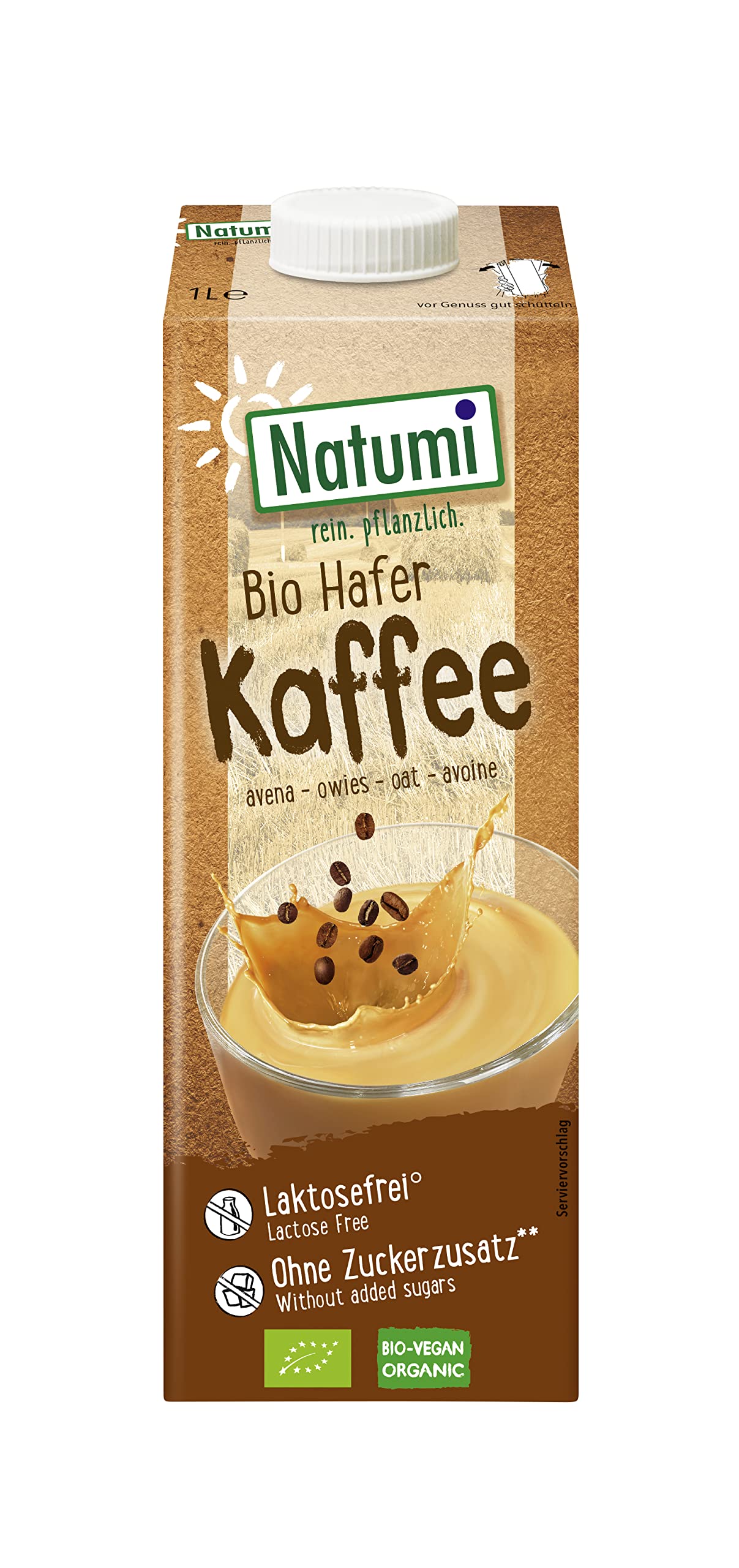 Natumi Bio Haferdrink Kaffee, 6 x 1L - Laktosefrei, Hergestellt mit deutschem Hafer, vegan, biologisch, milchfreie Alternative