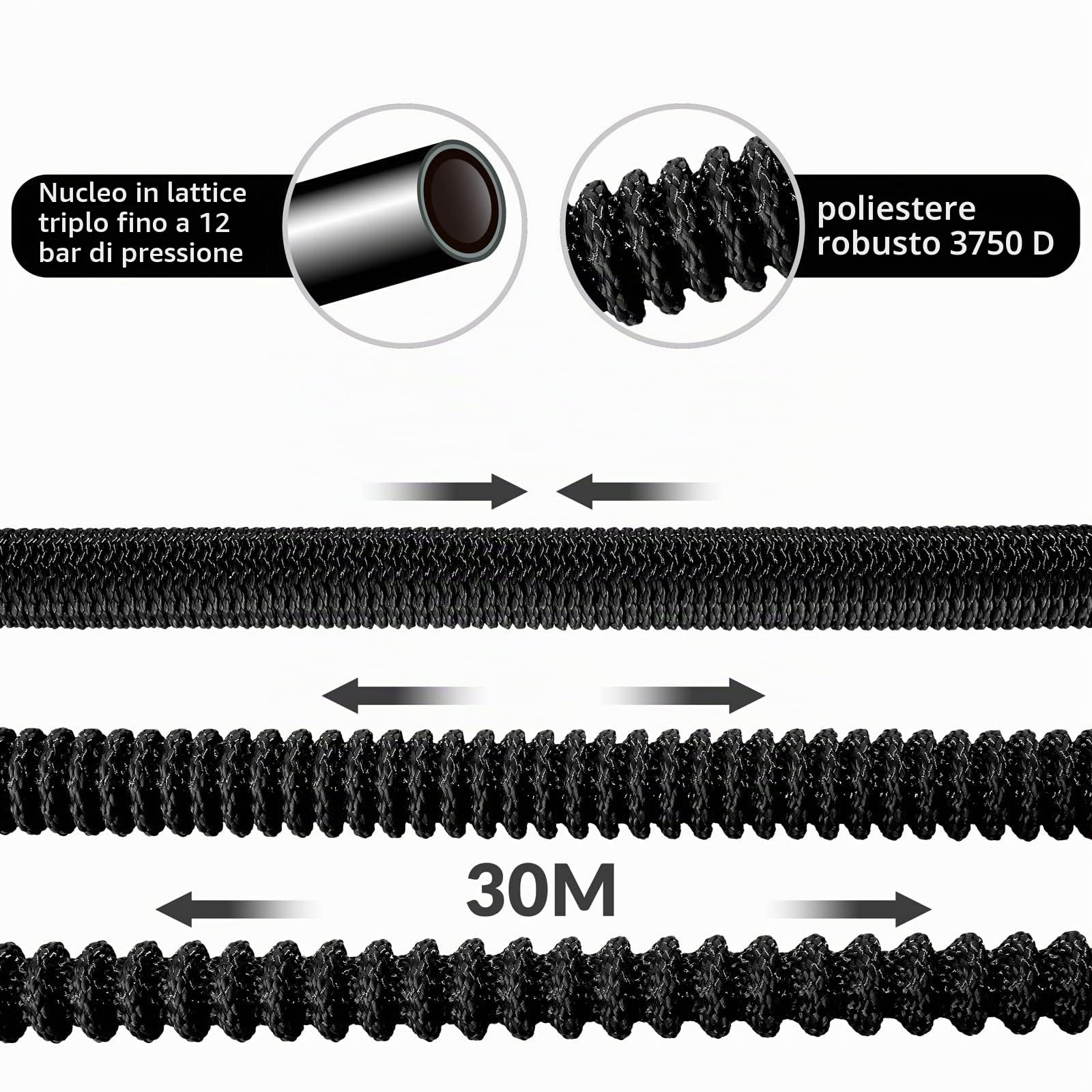 GARDEBRUK® Tubo Estendibile da Giardino 30 m in Lattice Adattatore in Ottone 1/2' 3/4' Tubo Idrico Innaffiare Giardino Flessibile