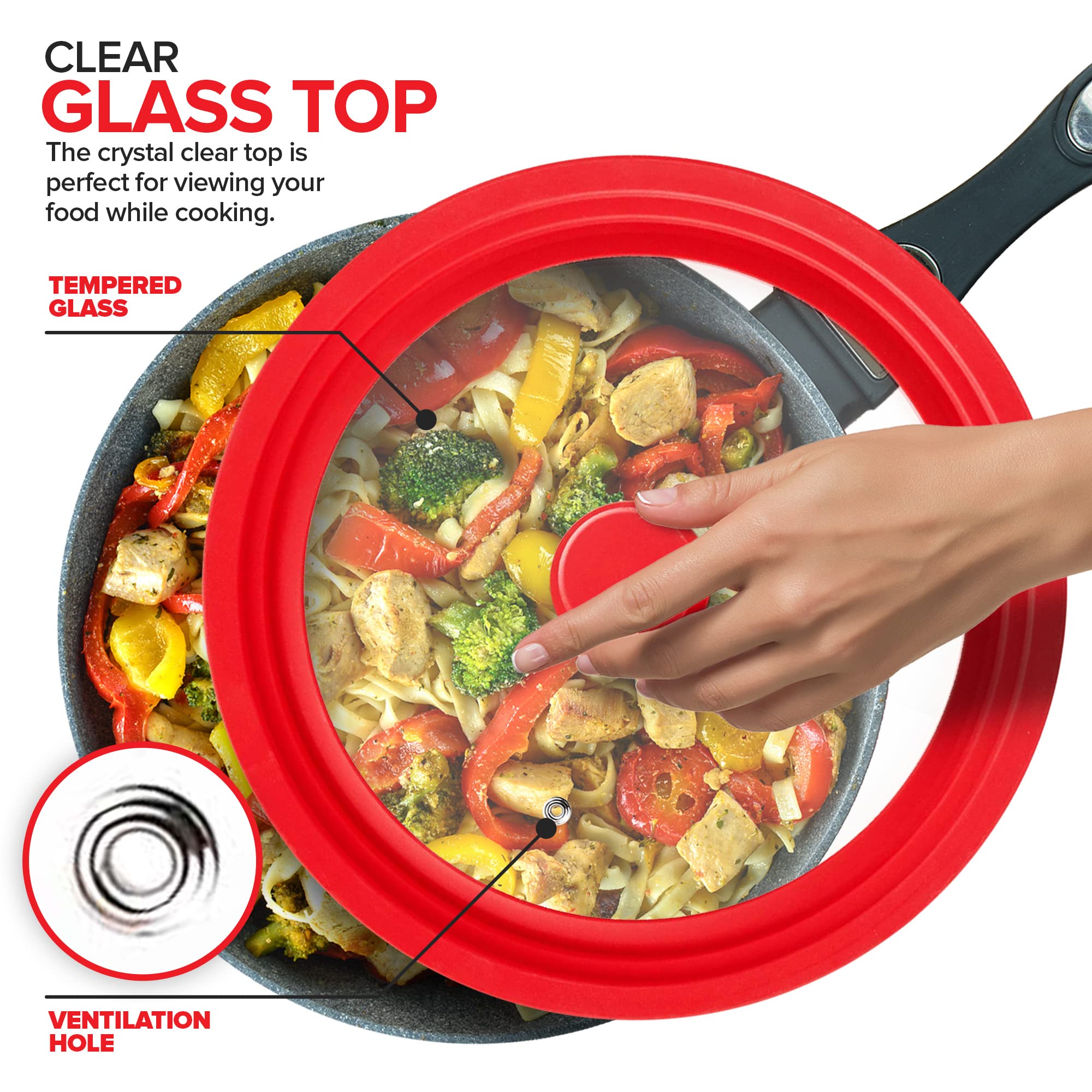Modern Innovations Tapas universales (juego de 2) para utensilios de cocina de 7 a 12 pulgadas, tapa de silicona de repuesto, cubiertas superiores de vidrio para sartenes, ollas, sartenes, hierro