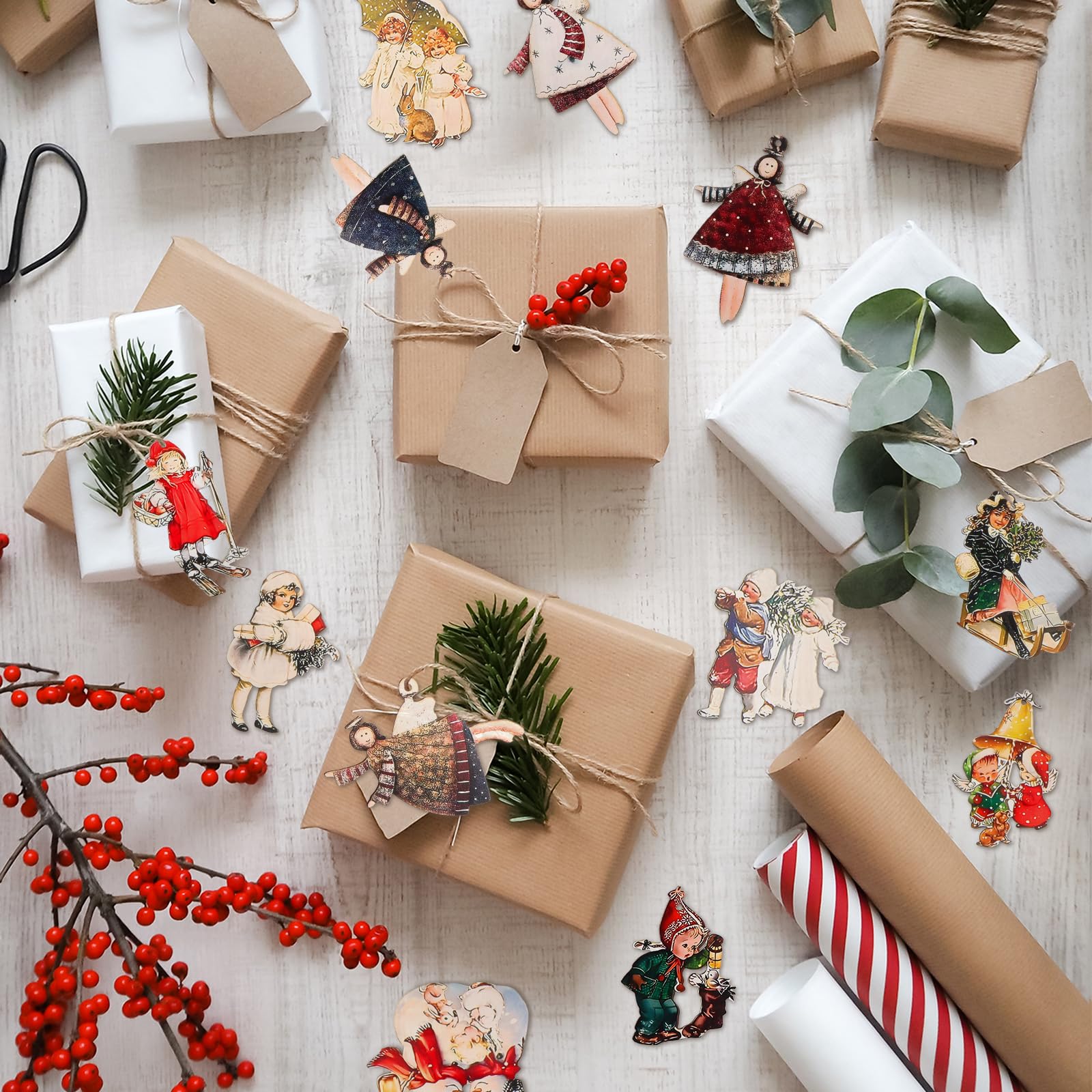 32 Stück Engel Weihnachtsanhänger - Holz Christbaumschmuck Mit Schutzengel