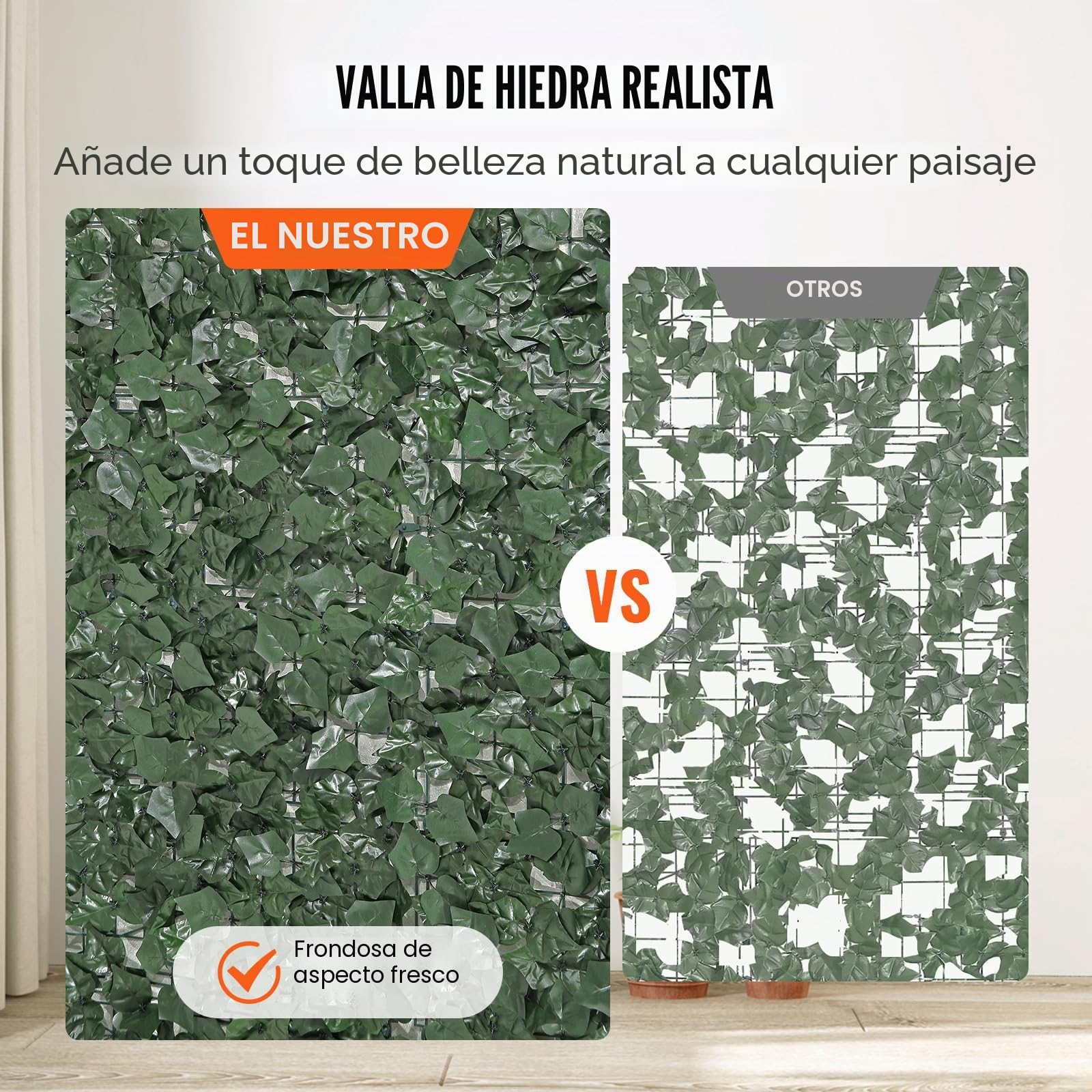 VEVOR Valla de Privacidad de Hiedra, 1500 x 2490 mm, Pantalla de Pared Verde Artificial, Valla de Hiedra Verde con Junta Reforzada, Setos Sintéticos Decoración de Hojas de Vid para Jardín Exterior
