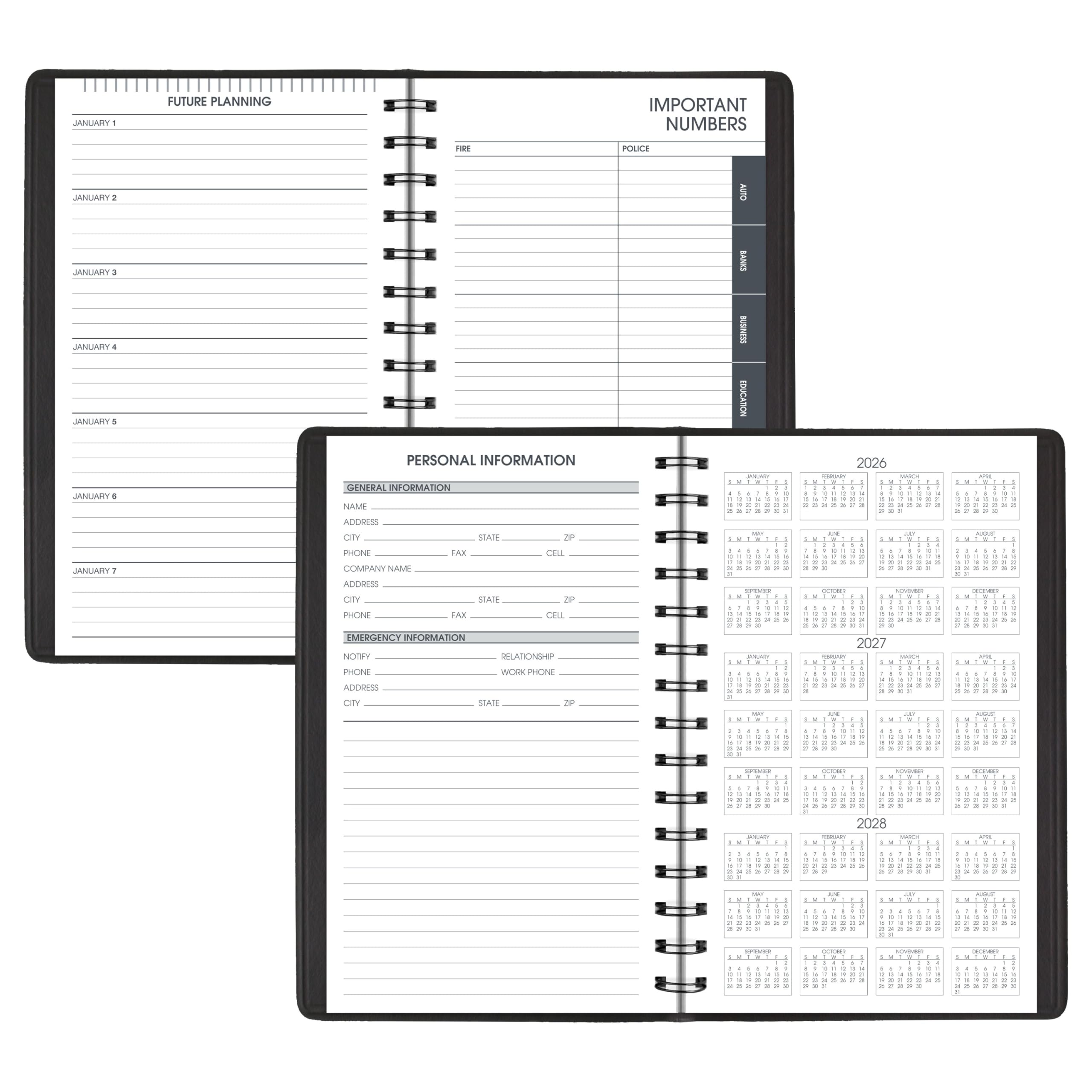 AT-A-GLANCE Terminkalender 2027, Tagesplaner, 12,7 x 20,3 cm, Viertelstunde, Schwarz (708000527)