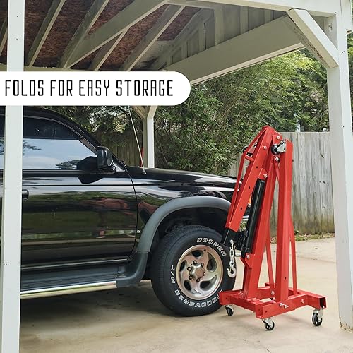 Miniatura 5 de Elevador de motor automotriz de 1 tonelada de doble pistón con asas y cadena de gancho Elevador de motor de construcción resistente, Grúa plegable