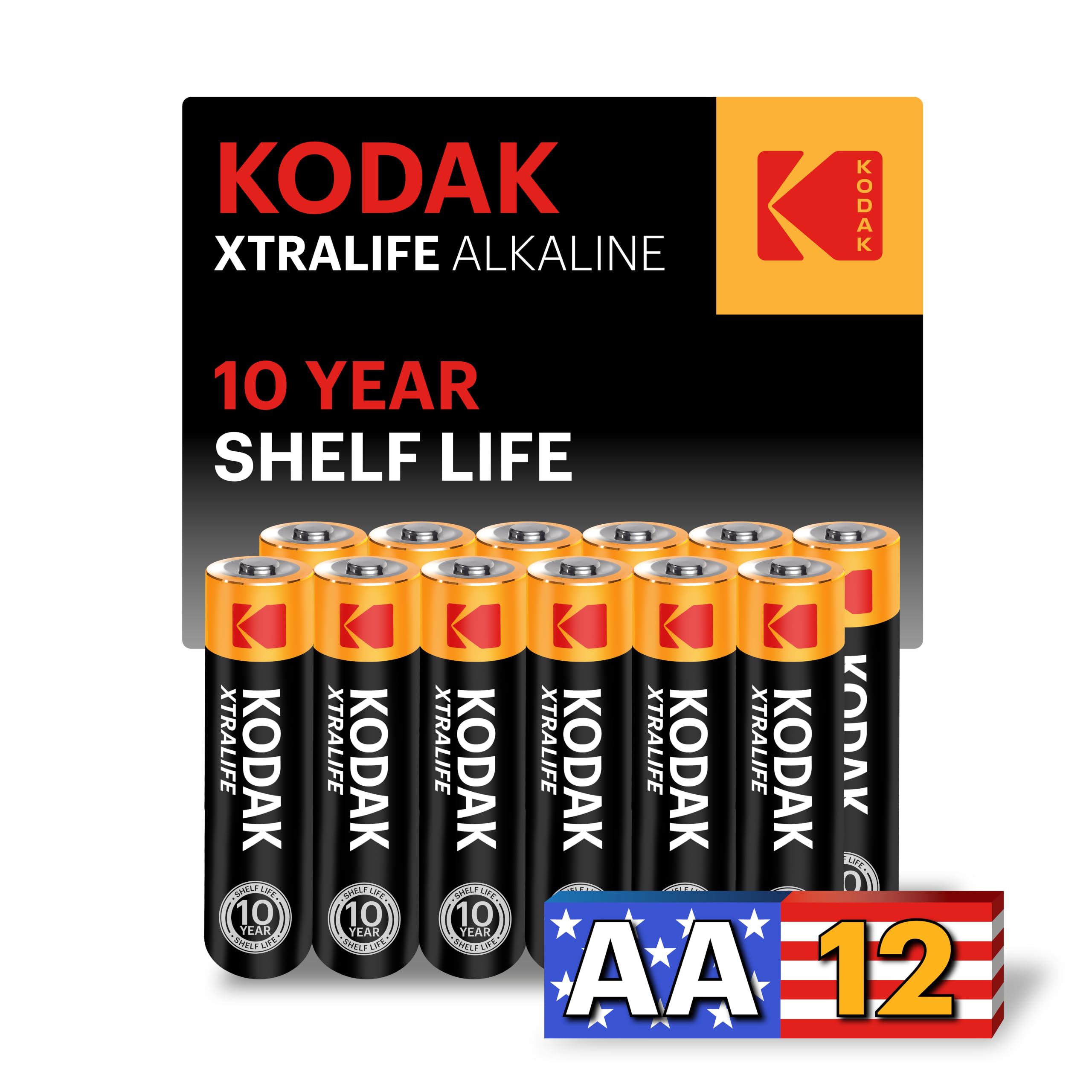 KODAK AA Alkaline Batteries (12 Pack) Double A Battery, LR6, 1.5V