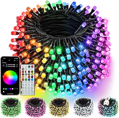 240 luces LED inteligentes de Navidad que cambian de color controladas por aplicación, cadena de luces RGB parpadeantes impermeables de 95 pies,