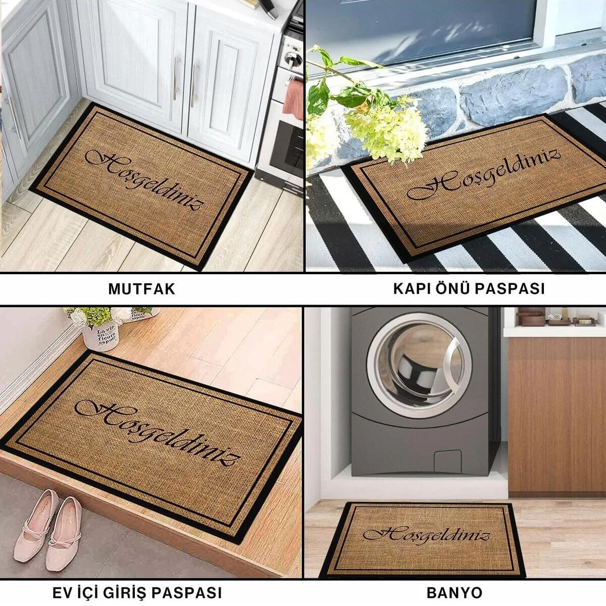 Monnhein Kapı Önü Paspası - Modern ve Şık Kapı Paspası | Ev, Ofis ve Dış Mekân Kullanımı İçin (Hoşgeldiniz Hasır) 45x65