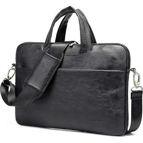 Kinmac 360° Protective Waterproof PU Leather Laptop Shoulder Messenger Sleeve Briefcase case Bag (13 inch-14 inch, Black PU)