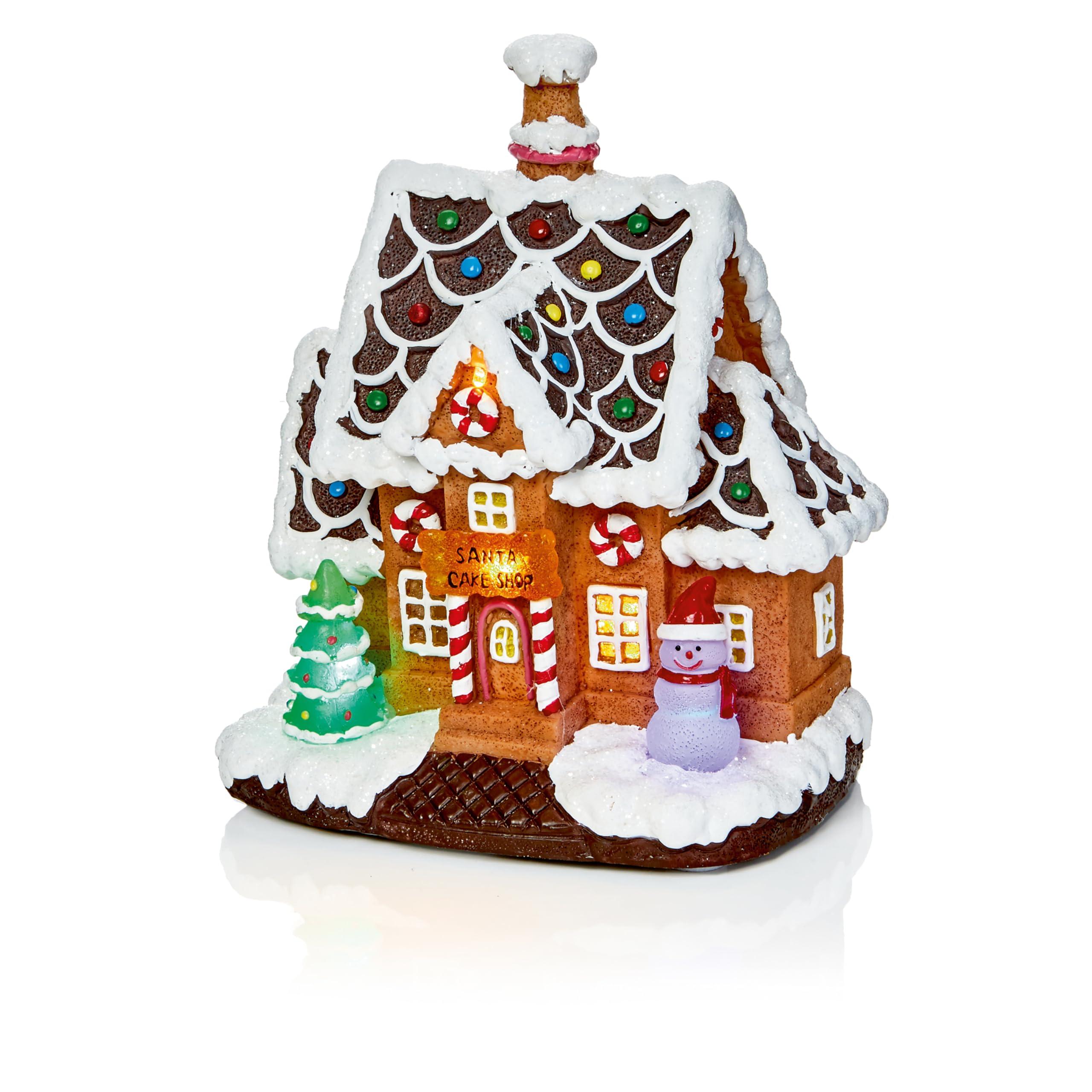 Premier Brown Gingerbread Cake Shop Christmas Decoration - Warm White Leds - Battery Operated - 18.5Cm - Gift Idea - Christmas Decoration
