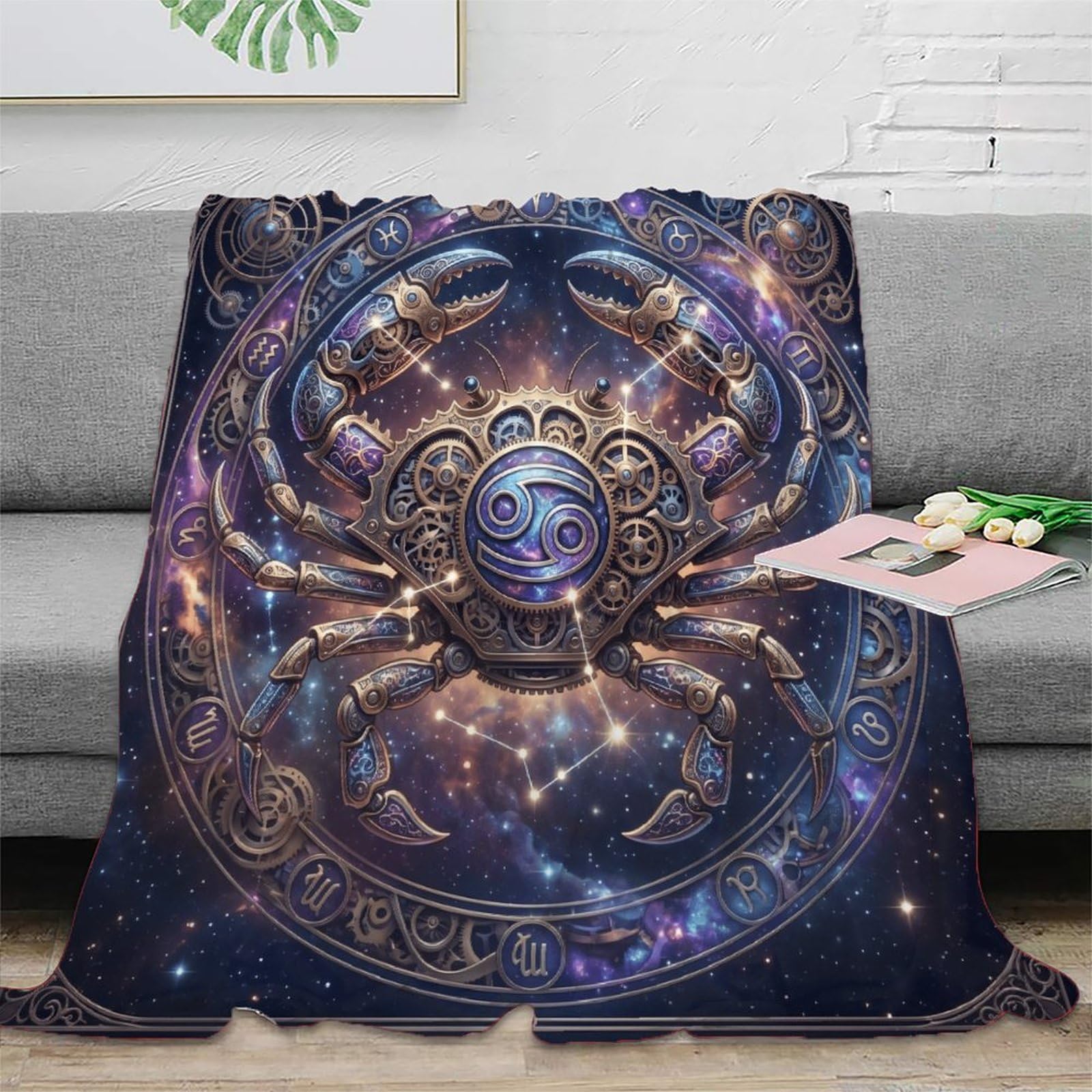 H3B8U2Y5 Zodiac Cancer Steampunk for Flannel Throw Blanket, Bedroom Nap Use