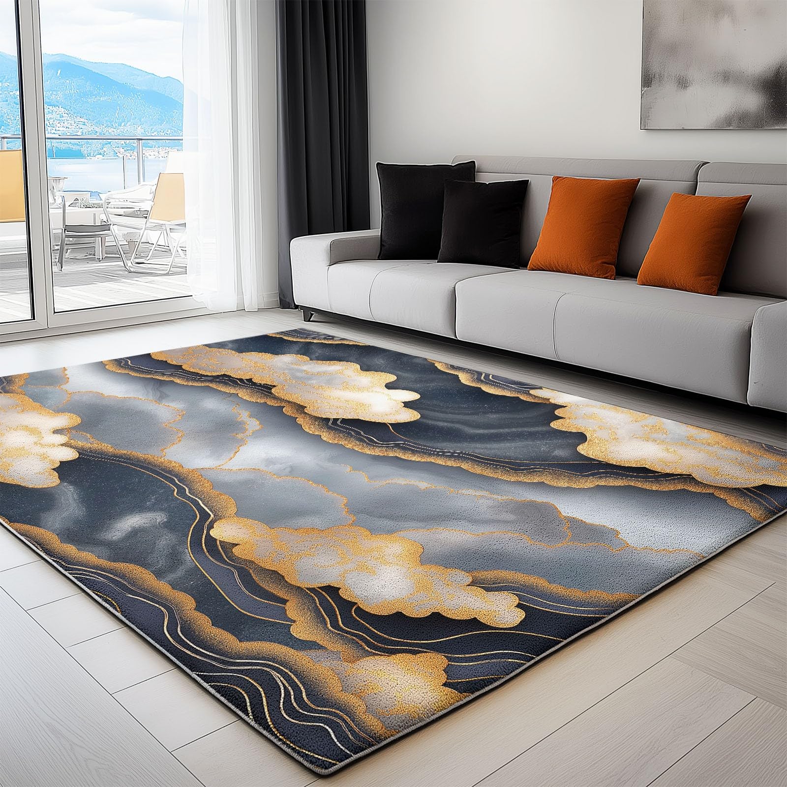 120 x 180 cm Dywan można prać w pralce Abstrakcyjne wzory chmury i fale UltrasOffic Flanelowy antypoślizgowy antypoślizgowy dywanik do pokoju dziecięcego, salonu i łazienki - łatwy do czyszczenia