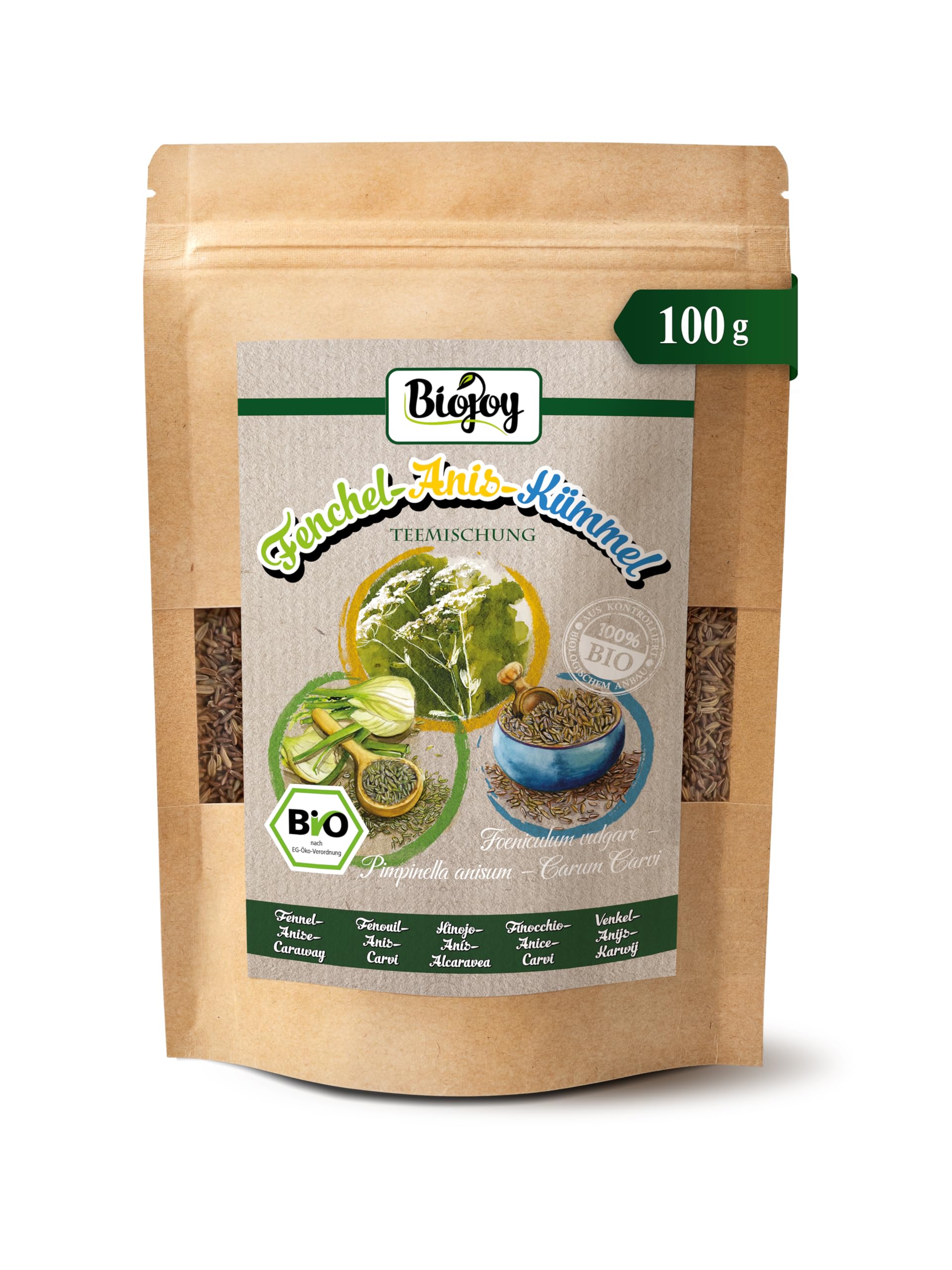 Biojoy Organiczna Herbata z kopru włoskiego, anyżu i kminku luzem (100 g), całe nasiona