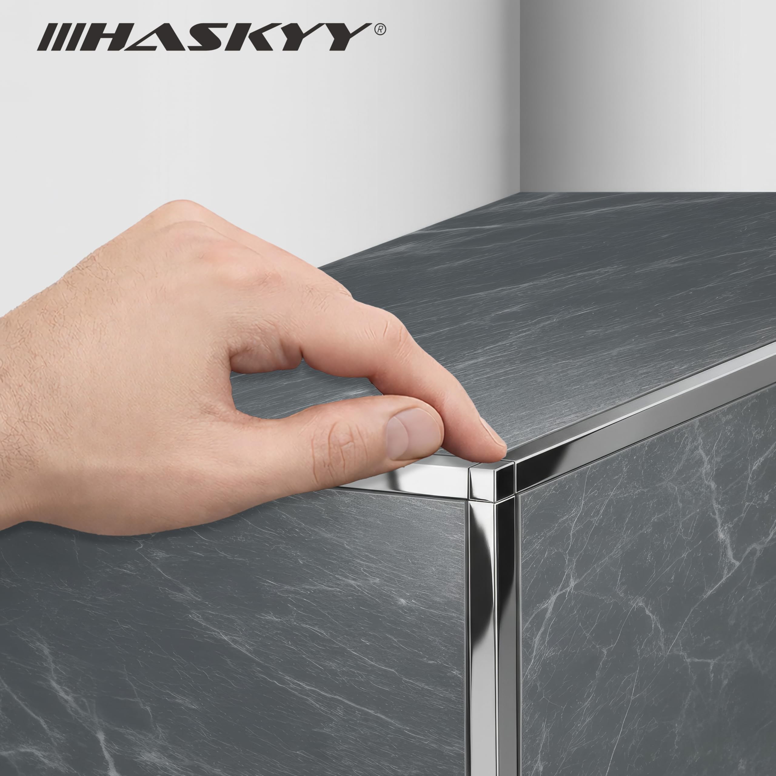 HASKYY Terminale per binario di piastrelle, profilo quadrato angolare, in acciaio inox V2A, lucido, altezza: 8 mm, 10 mm, 11 mm, 12,5 mm, angolo interno ed esterno (10 mm)