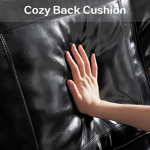 Miniatura 7 de Sofá clásico de piel sintética de 79 pulgadas, sofá clásico de cuero de 3 plazas con brazo enrollado y ribete de cabeza de clavo, moderno sofá de