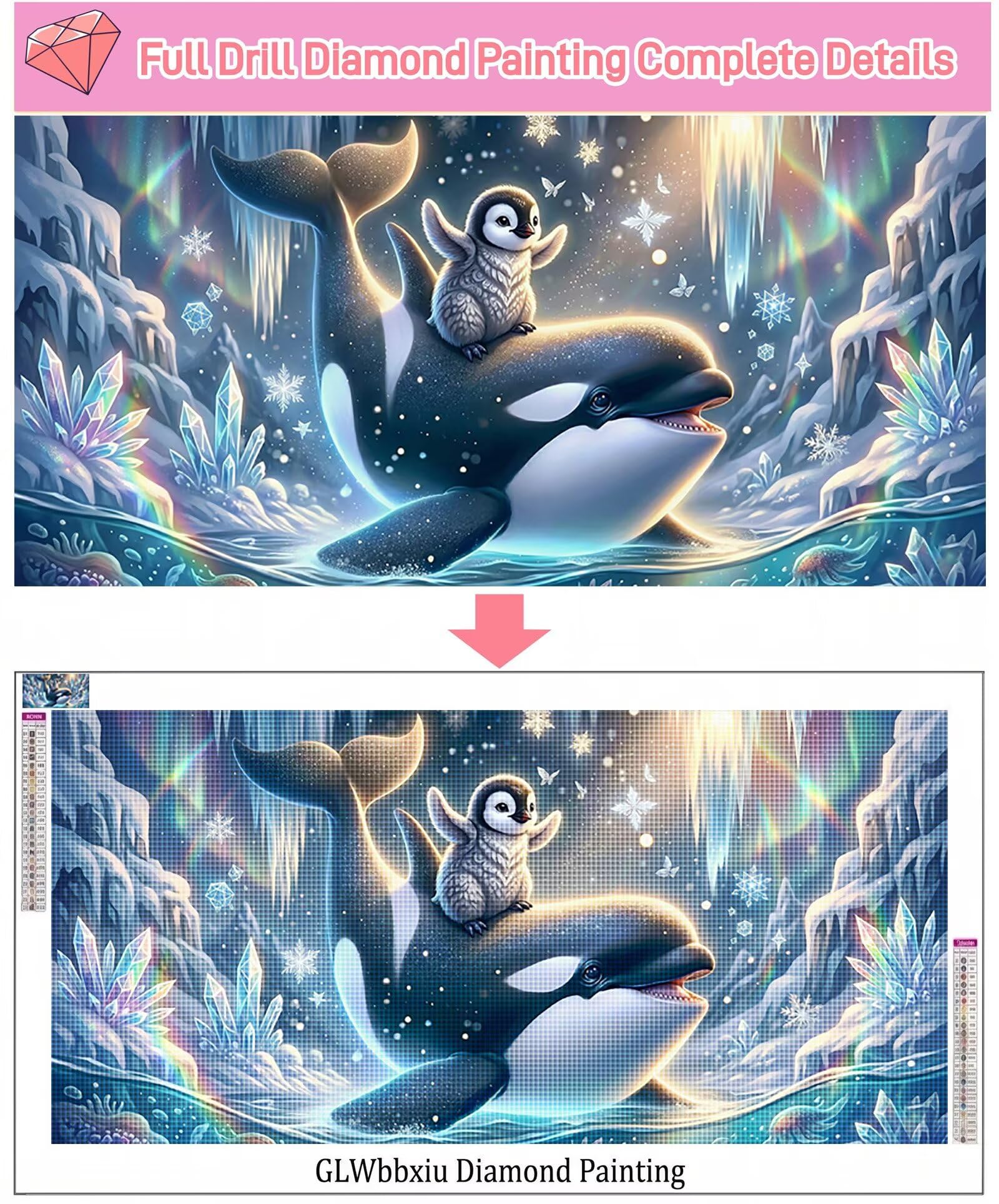 Diamond Painting Kit Completo Pinguino Diamond Painting Adulti Grande XXL Delfino 5D DIY Passatempo per Adulti Strass Embroidery Kit Punto Croce Diamantini per Home Wall Room Decor, 50x100cm, Cod-934