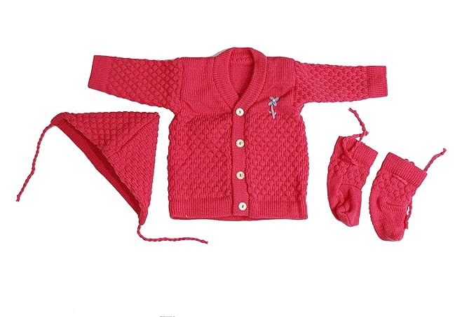Alex Kids Woolen Sweater with Cap and Socks for Boys and Girls Light Red
