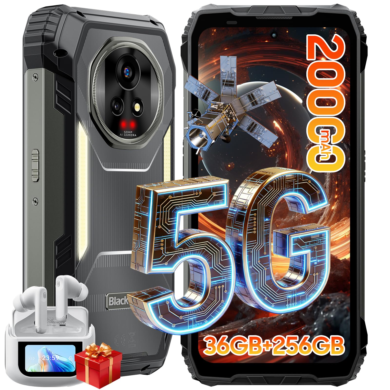 Blackview XPLORE 2 Gemini AI 5G Rugged Phone with Satellite Messaging, 20000mAh/120W 36GB+256GB Dimensity 8300 Android 15, 6.73" 3.2K AMOLED 467LM