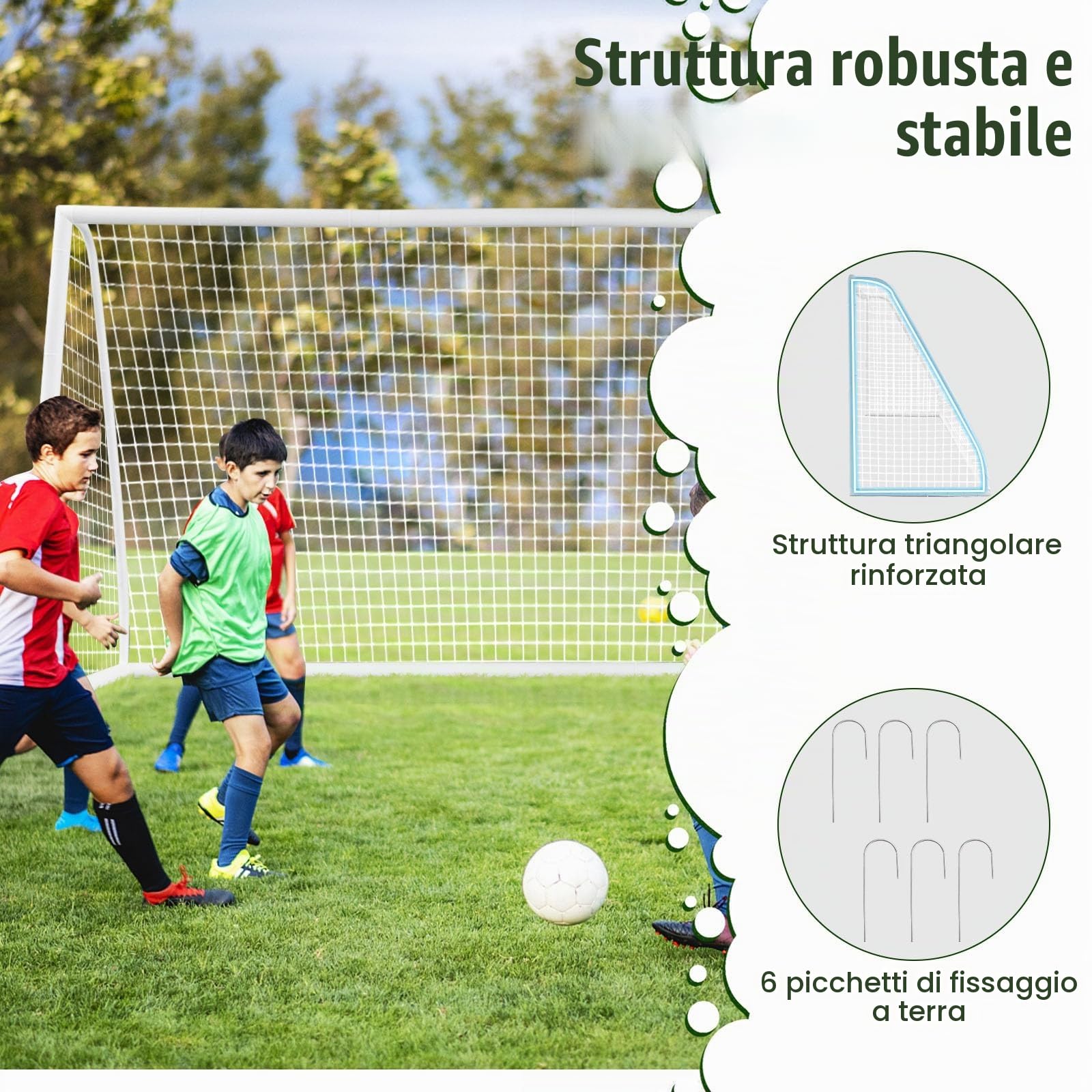 LIFEZEAL Porte da Calcio per Bambini in PVC, 365x120x182 cm, Rete da Giardino e Esterno Resistente, Porticine Giochi da Calcio Piccole
