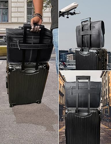 Miniatura 5 de RUSTIC TOWN Bolso bandolera de cuero para hombre  Maletín de cuero de grano completo para laptop, bolsa de viaje cruzada de oficina, Negro -