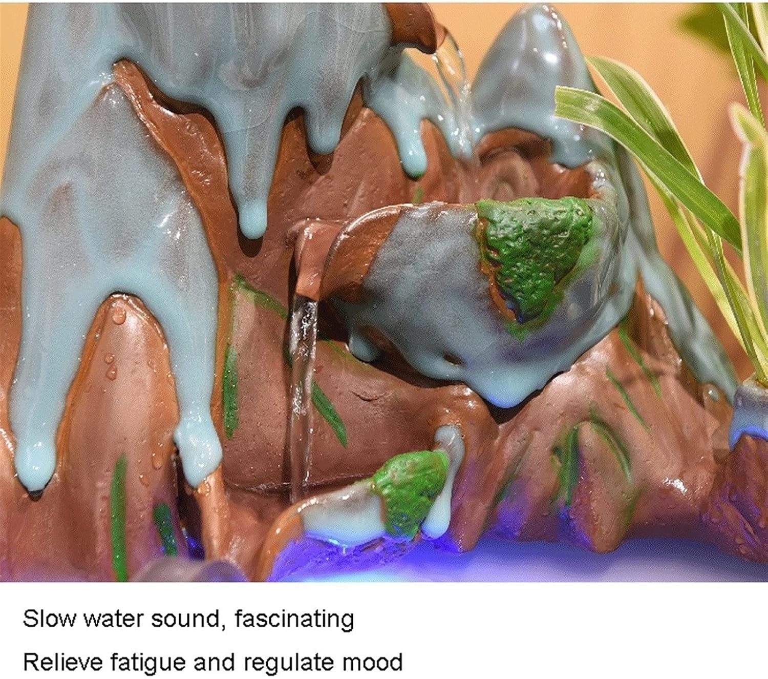 Water Fountains Creative Desktop Fountain Ceramic Rock Fountain 3 Layers Flowing Water Waterfall Rotating Ball Perfect Decoration (Blue) Zen Decor (Color : Without Atomizer)