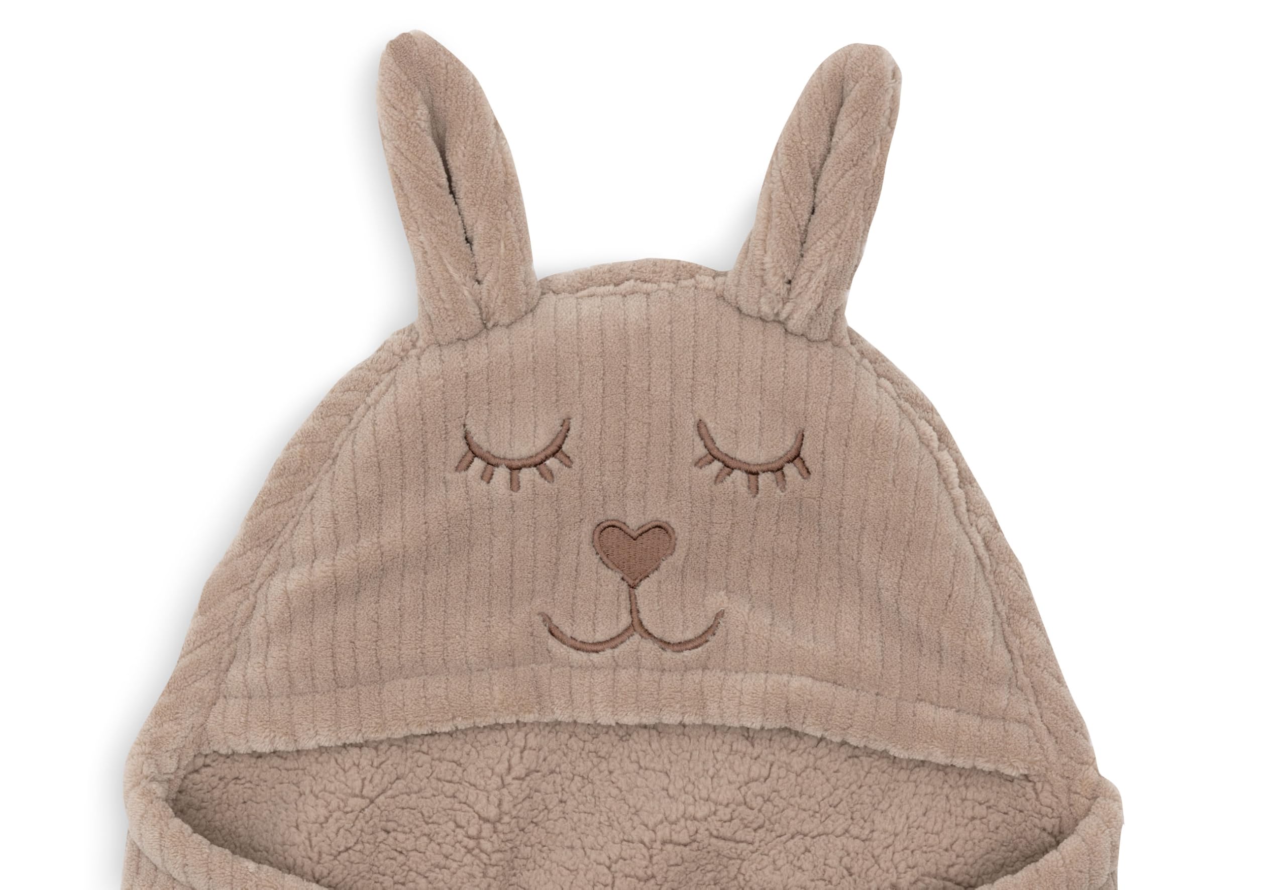 Jollein Einschlagdecke Baby Bunny – Cloudy Rib – Milky Coffee – Mit Kapuze & Klettverschluss – Kuscheliges Teddyfleece – Geeignet Für 3- und 5-Punkt Gurte – Für Babyschale und Kinderwagen