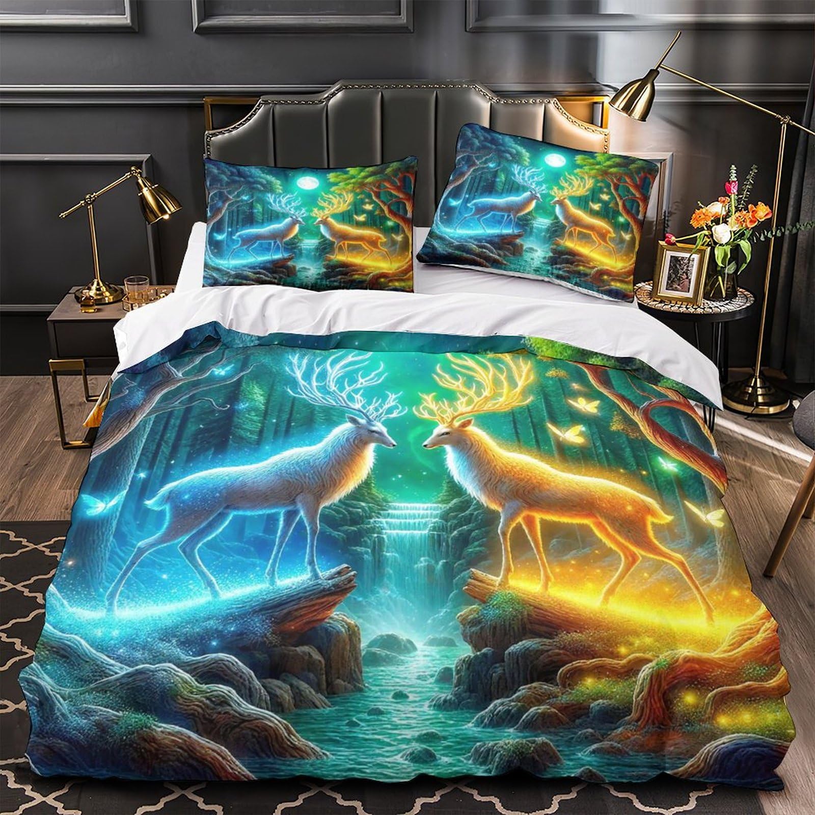 Linge de lit cerf 3D King housse de couette microfibre avec fermeture éclair
