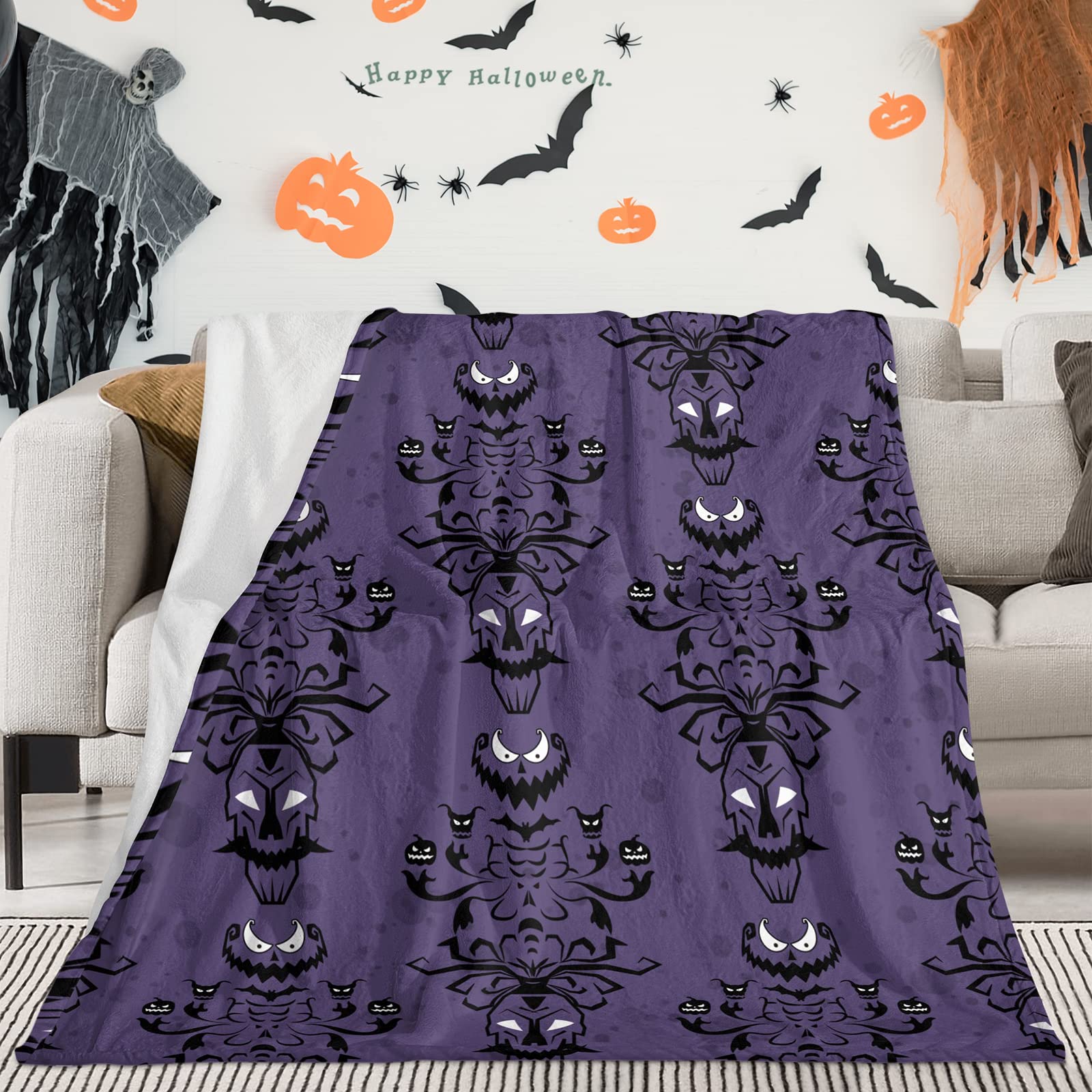 Photo 1 of 2-Halloween Blanket Soft Fleece Flannel Lightweight Fall Throw Blankets Warm Plush HalloweenThrow Blanket Sofa Couch Bed Halloween Party Decorations Kid Baby Boys Girls Adults 50x60 inch Horror Purple Throw Size 50" x 60" (130 x 150 cm)
