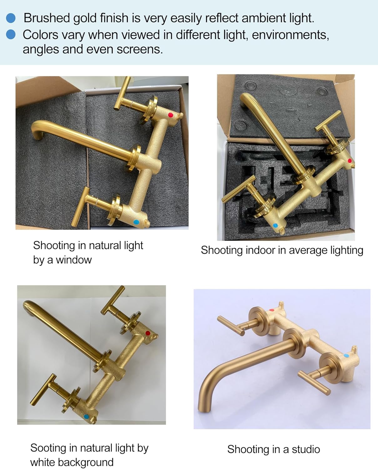 Wall Mount Bathroom Faucet - WOWOW Brushed Gold Bathroom Sink Faucet - 2 Handle Wall Mount Vessel Sink Faucet 3 Holes Elegant Classic Spout Rough in Brass Valve Included