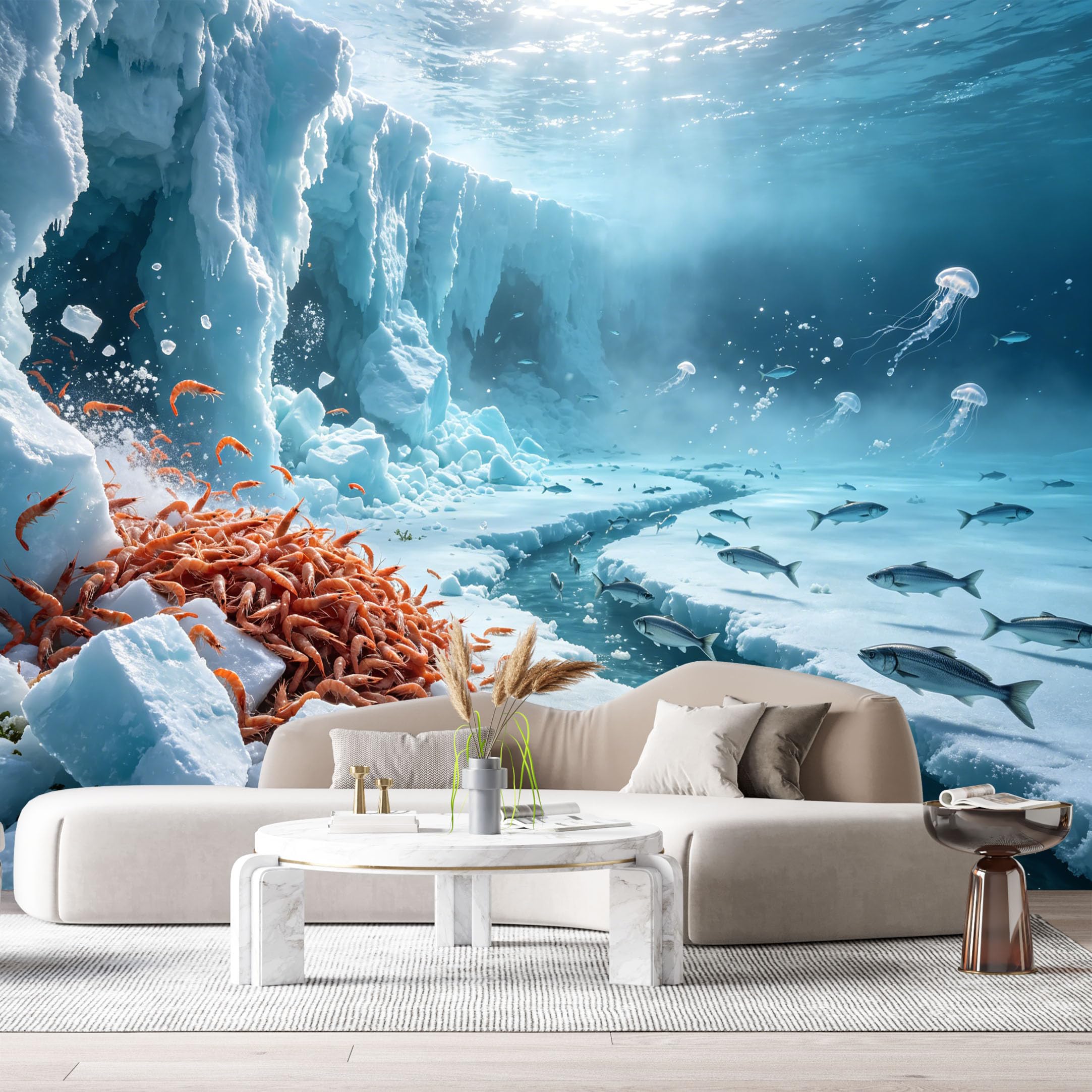 Custom Size Wall Murals Underwater Ocean Marine 3D Iceberg Fish Jellyfish SelfAdhesiveWall Fabric Removable Wallpaper Wall Decor for Living Room Bedroom Bathroom