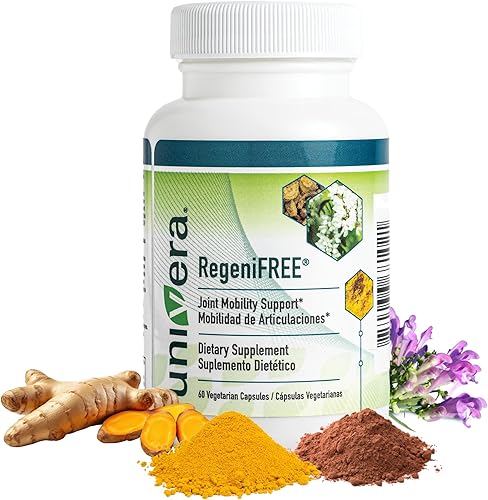 Univera RegeniFREE, cúrcuma, Univestin, sin glucosamina, sin mariscos, suplemento natural para articulaciones, cápsula vegetariana, 60 cápsulas