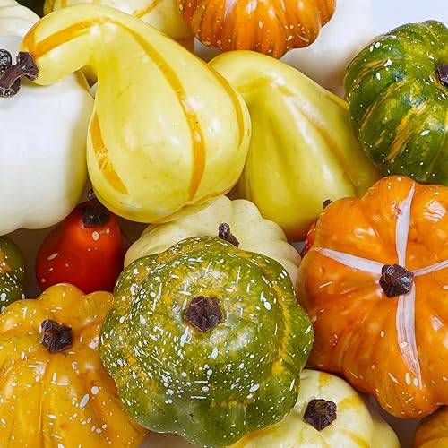 Miniatura 3 de Winlyn 30 calabazas artificiales de cosecha rústica, calabazas, calabazas decorativas de otoño, calabazas de espuma falsas, fiesta de otoño, Acción