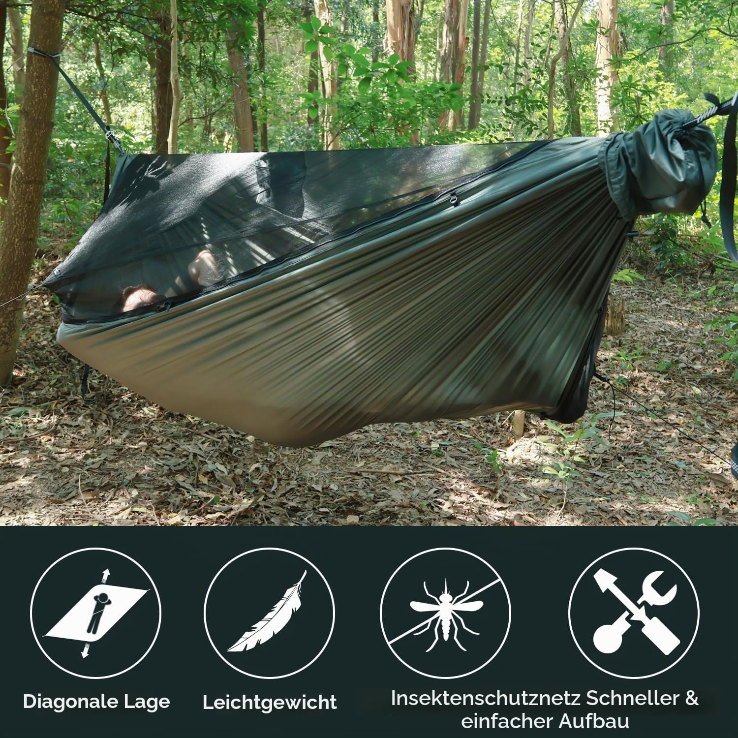 NomadNest 11ft Camping Hängematte mit Moskitonetz und Ridge Rope, Abnehmbare Full-Open Mesh, Leichte Tragbare Hängematten für Camping Wandern Backpacking