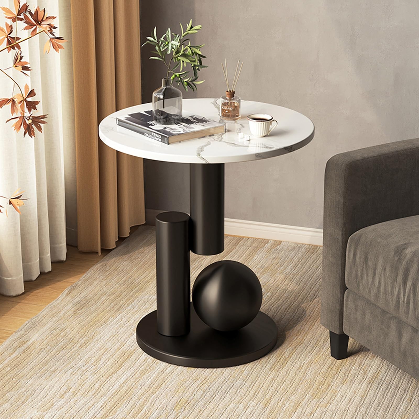 Table d'appoint décorative moderne et ronde, petite table basse de salon