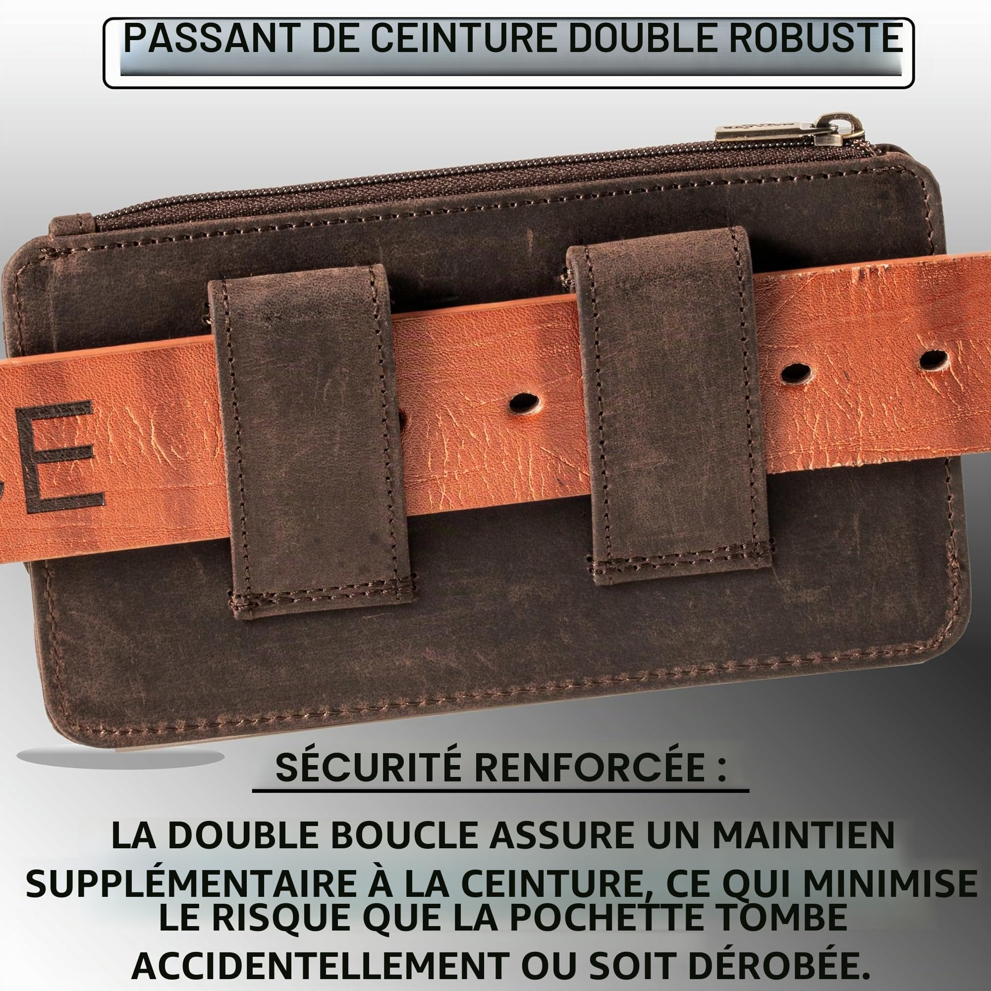 MATADOR 2en1 Pochette Téléphone Portable Cuir Véritable avec Poche Zippée #Brisbane, avec Boîte Cadeau Noble et RFID, élégant Pochette Telephone pour Smartphone jusqu'à 6,9 Pouces, Marron Foncé
