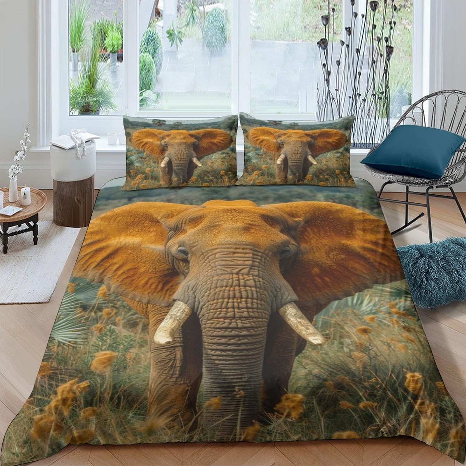 Housse de couette éléphant 3D hypoallergénique, parure de lit King sans repassage pour la peau