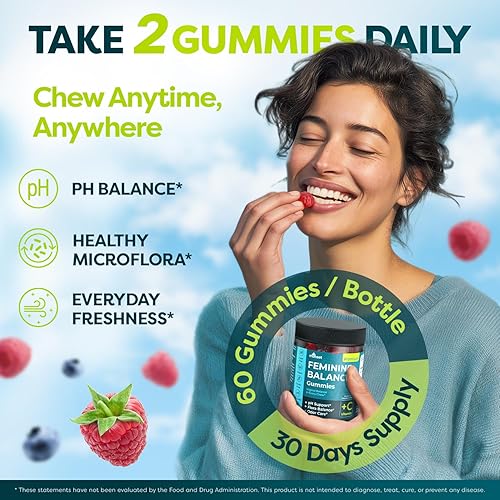 Miniatura 5 de Gomitas de equilibrio femenino prémium para mujeres, gomitas probióticas para equilibrio del pH, frescura y apoyo de la flora + vitamina C para