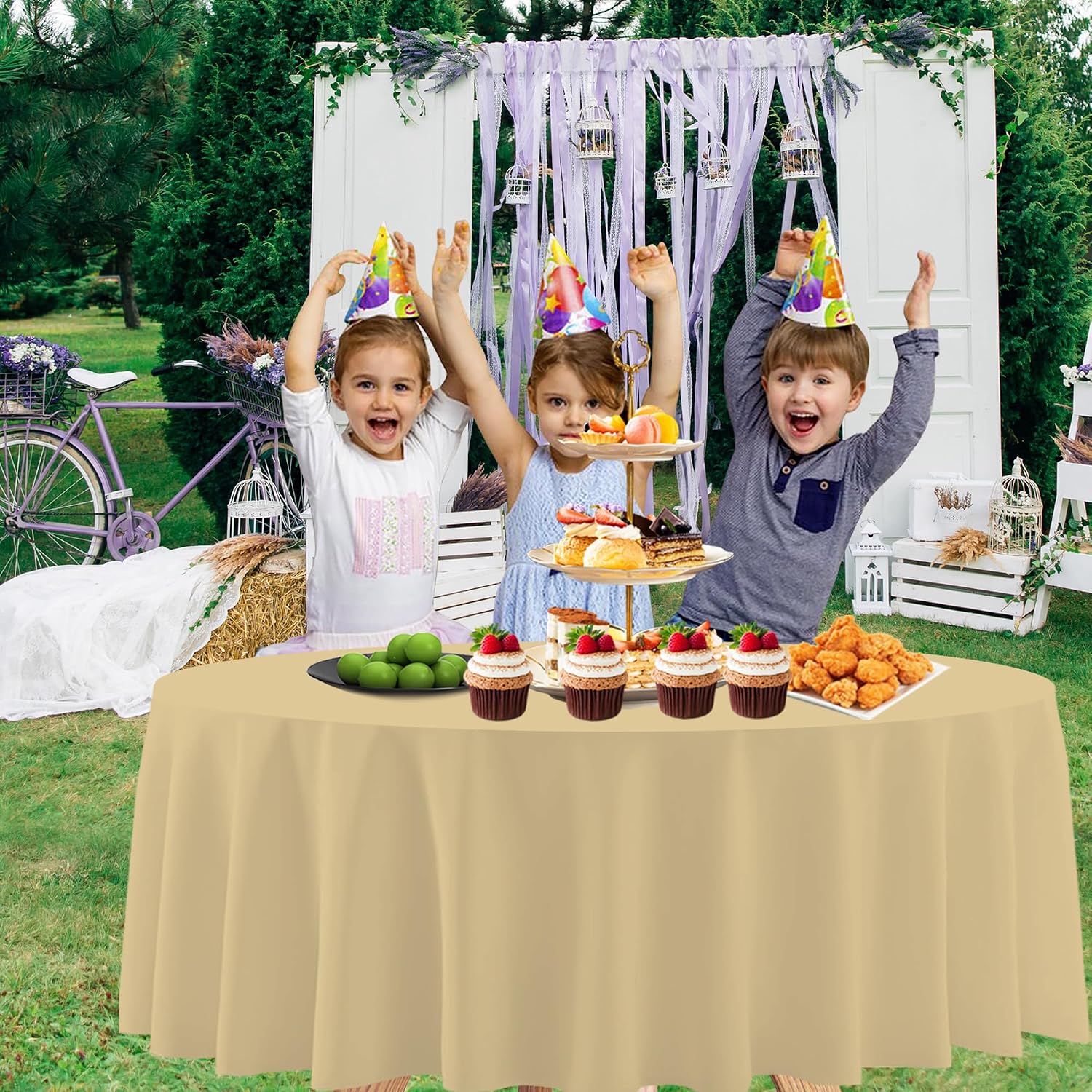 12 Pcs Brown Round Disposable Plastic Tablecloths