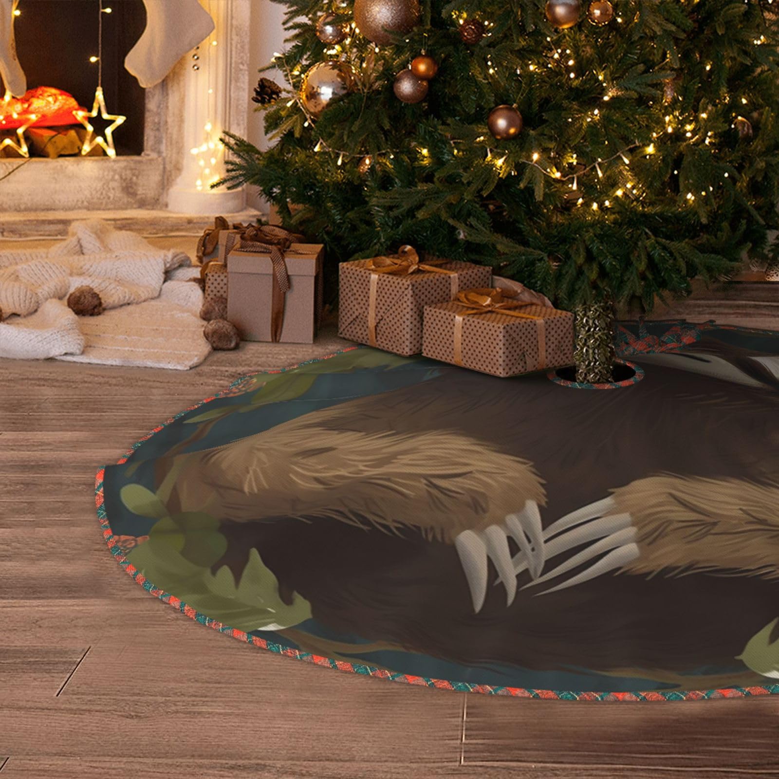 Sloth Christmas Tree Skirt 36" Artificial Tree Mat Cover Merry Christmas Burlap Xmas Tree Skirt for Christmas Decoration Holiday Indoor Outdoor Winter Party Decor