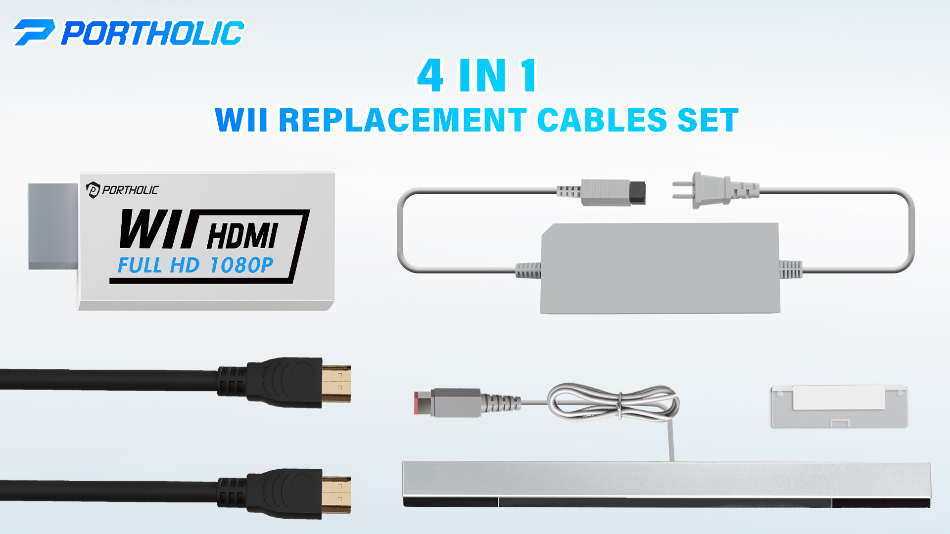 Amazon.com: PORTHOLIC 4 in 1 Wii Replacement Cables Set, Wii AC