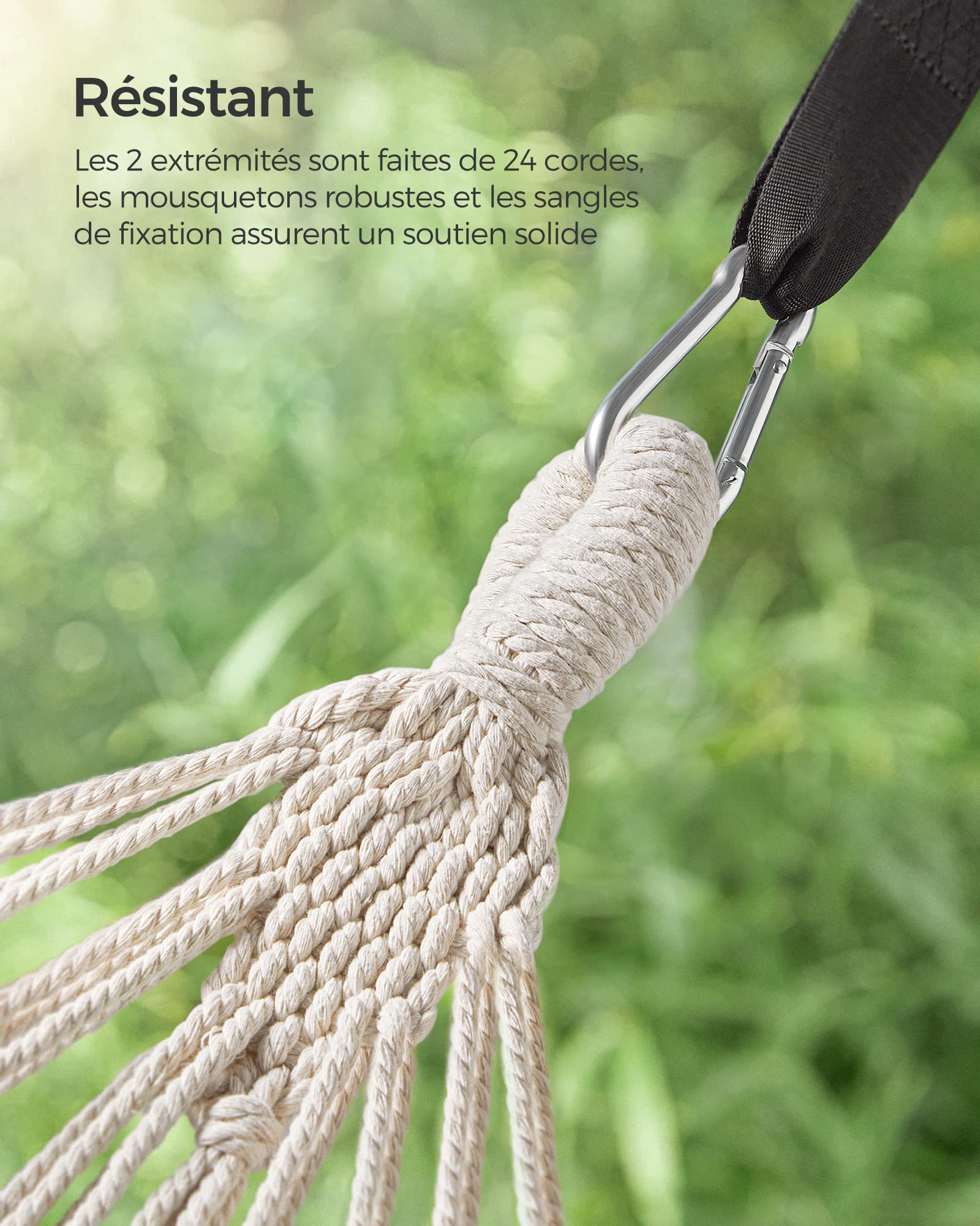 SONGMICS Hamac, 210 x 150 cm, Double Hamac, Capacité de Charge 300 kg, pour Jardin, Terrasse, Balcon, Extérieur, Camping, avec Sac de Transport, Sangles de Fixation et Mousquetons, Gris GDC15GY