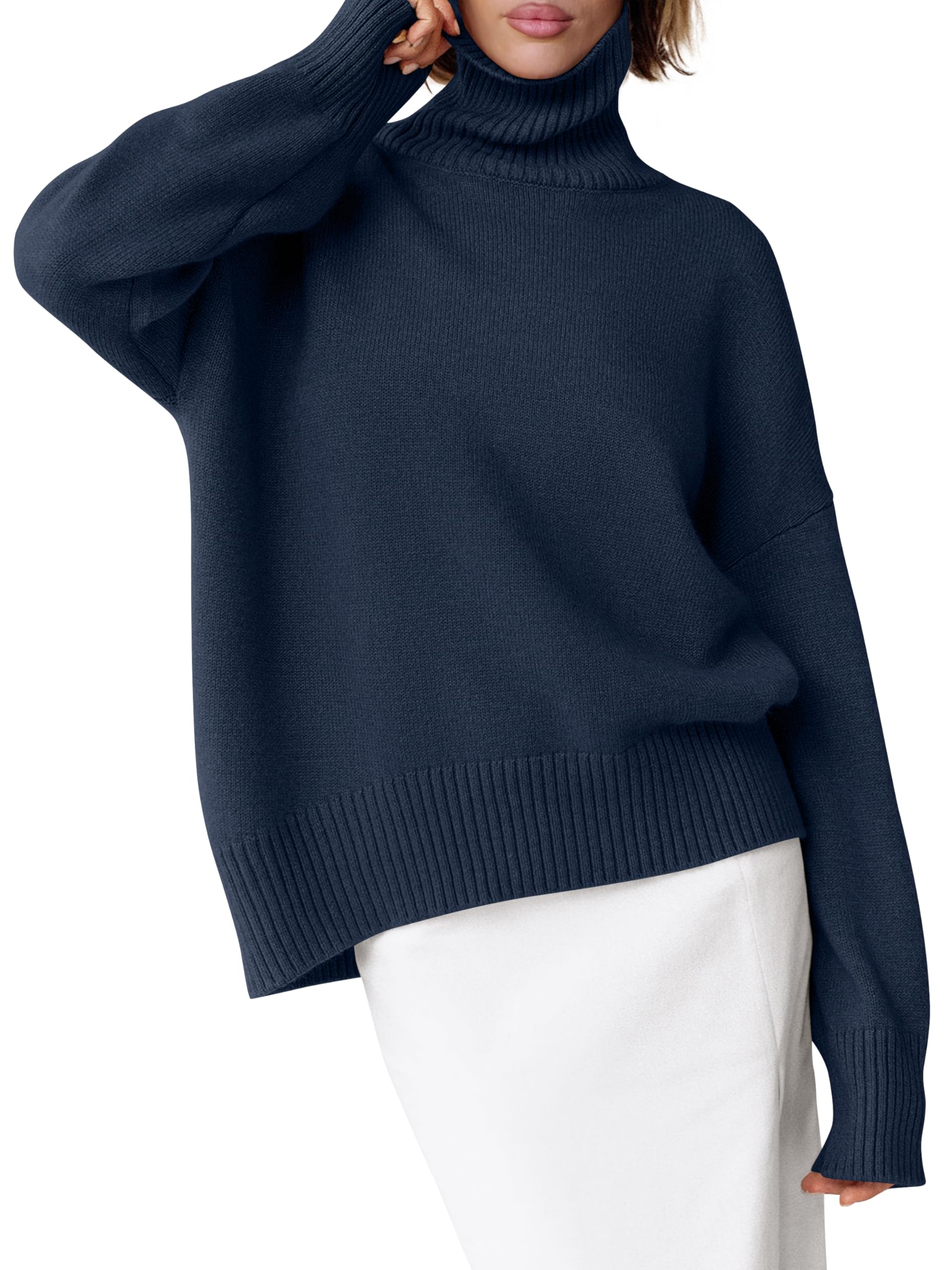 ANRABESS Womens Turtleneck Sweaters Oversized Chunky Long Sleeve Knit High Low Hem Pullover Top 2026 Fall Winter Fashion