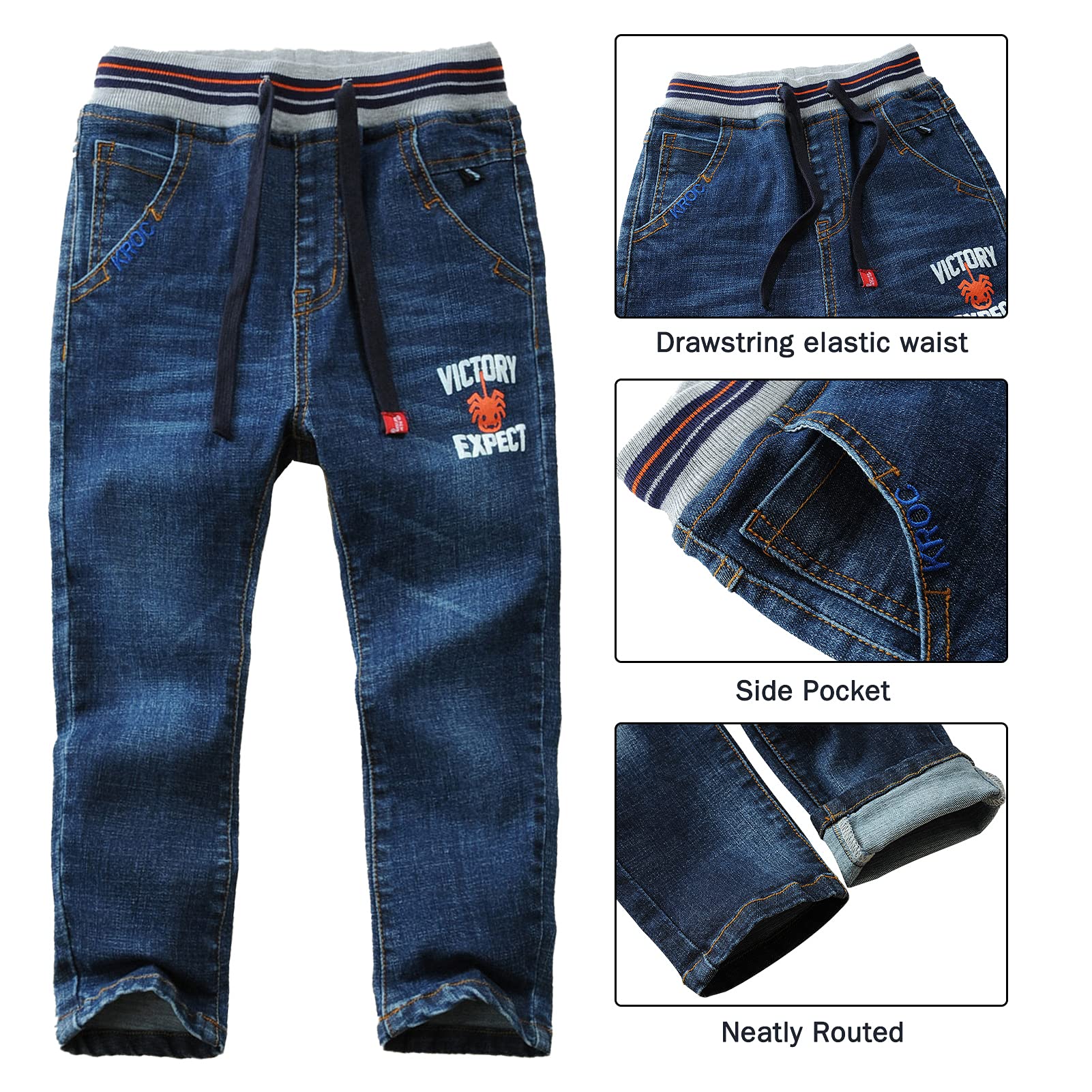 Maeau Jeans a Vita Media per Bambini a Lunghezza Intera a Vita Media, lavati, per Bambini dai 3 ai 14 Anni