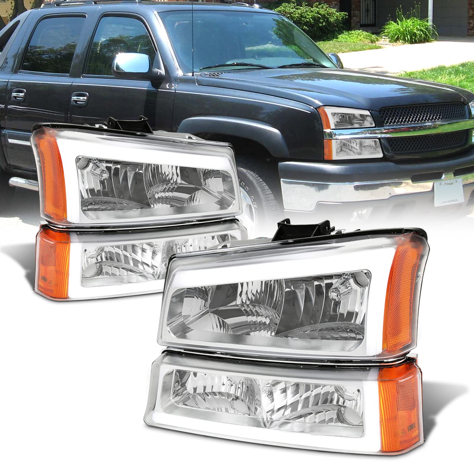 Photo 1 of AS LED Headlights Assembly for 2003-2007 Chevy Silverado/03-06 Chevy Silverado Avalanche 1500 2500 3500 with Sequential Turn Light (Sequential turn signal)