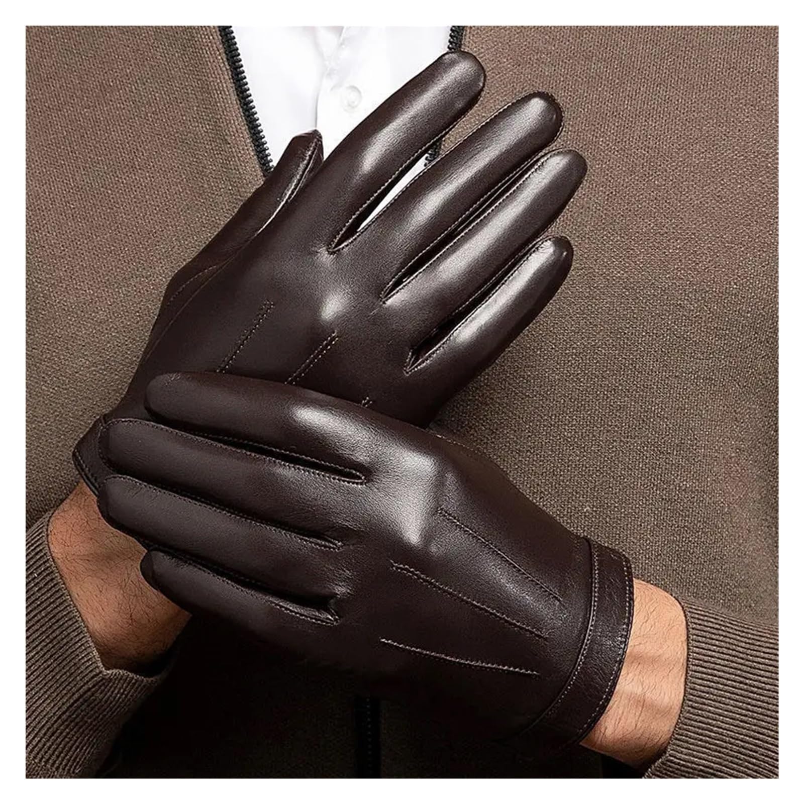 Guanti da guida in pelle Guanti in pelle invernali neri da motociclista, guida, lavoro, for uomo, con protezione al tocco, dita intere