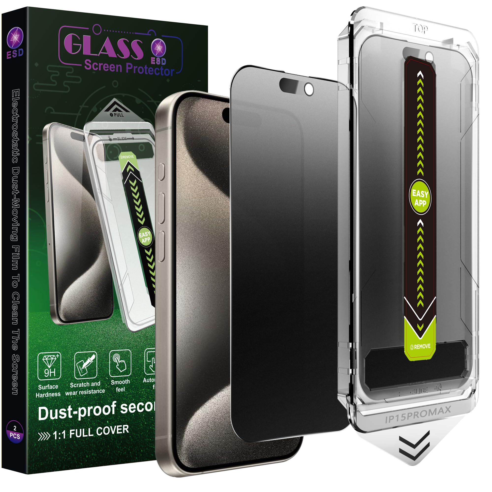 SY SHANGYAN 2 Pack Matte Privacy Screen Protector for iPhone 15 Pro Max 6.7-Inch, Auto Dust Removal, No Bubbles,Anti-Spy Tempered Glass Film, Automatic Dust Removal Technology for Film Positioning