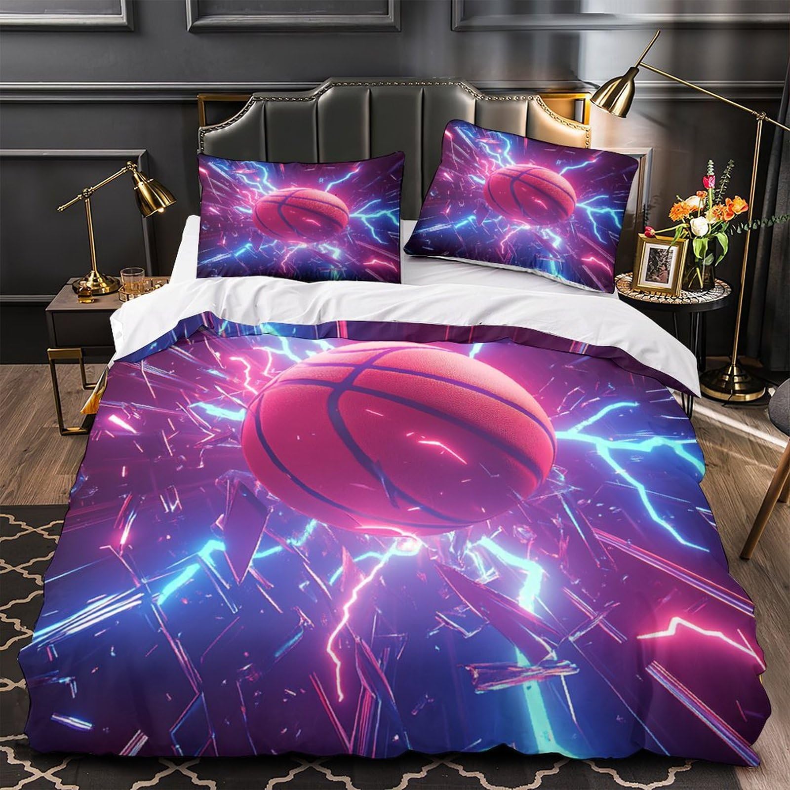 Housse de couette basketball 3D microfibre parure de lit neon king