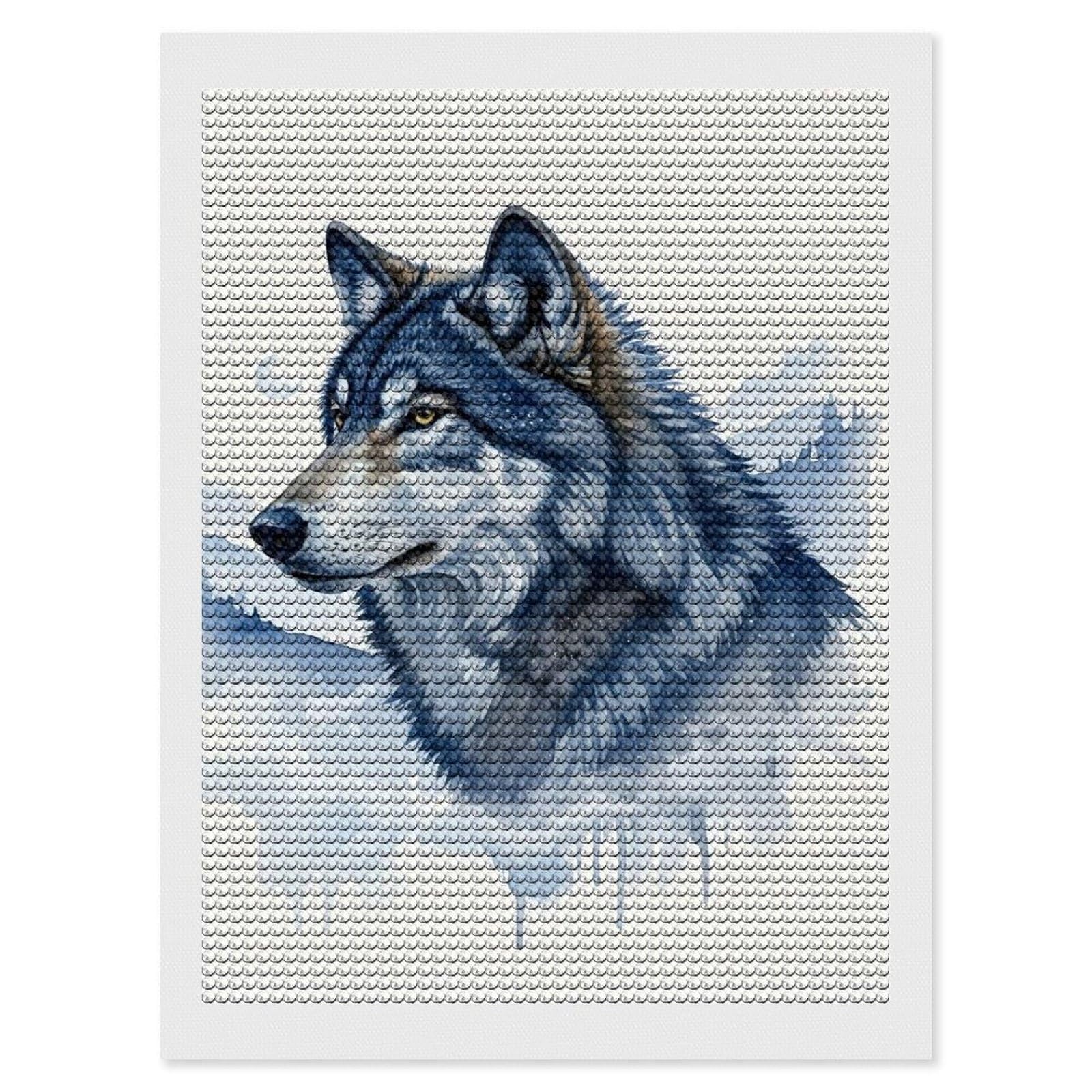 Junmoney Watercolor Wolf Portrait Diamond Art Kit 12"x16", Modern Decor, for Adults, Printed Canvas, Holiday Gift Idea, Fun Craft Experience